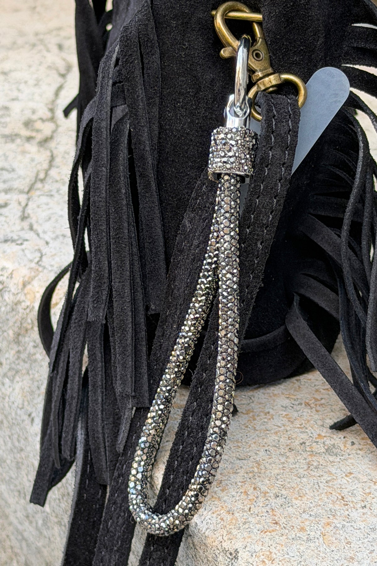 Accessoire de sac ou de téléphone dragonne strass argenté