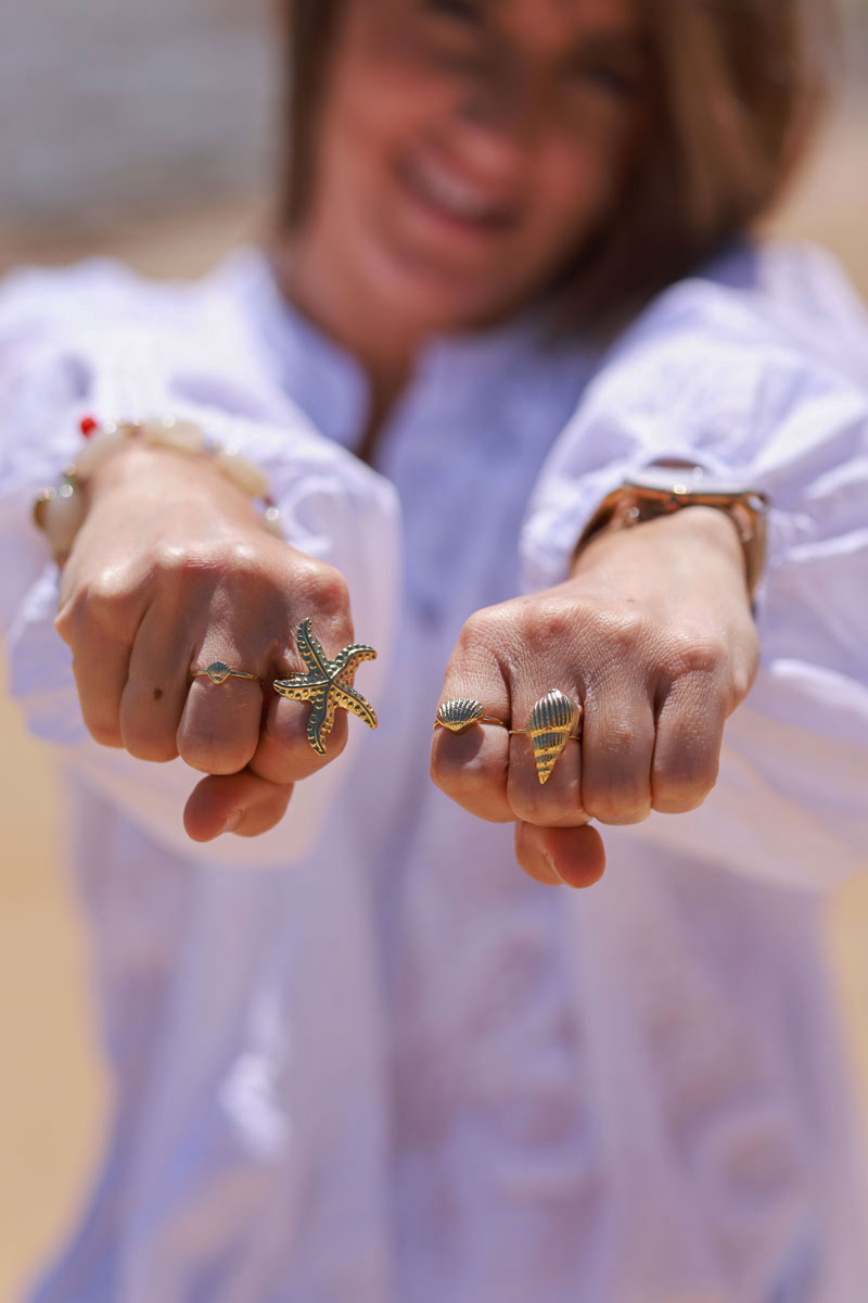 Goldtone Clamshell Ring