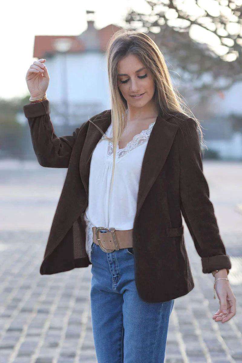 Black corduroy tailored stretch blazer