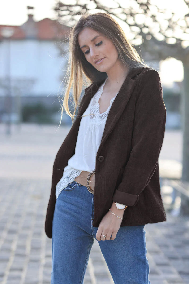 Black corduroy tailored stretch blazer