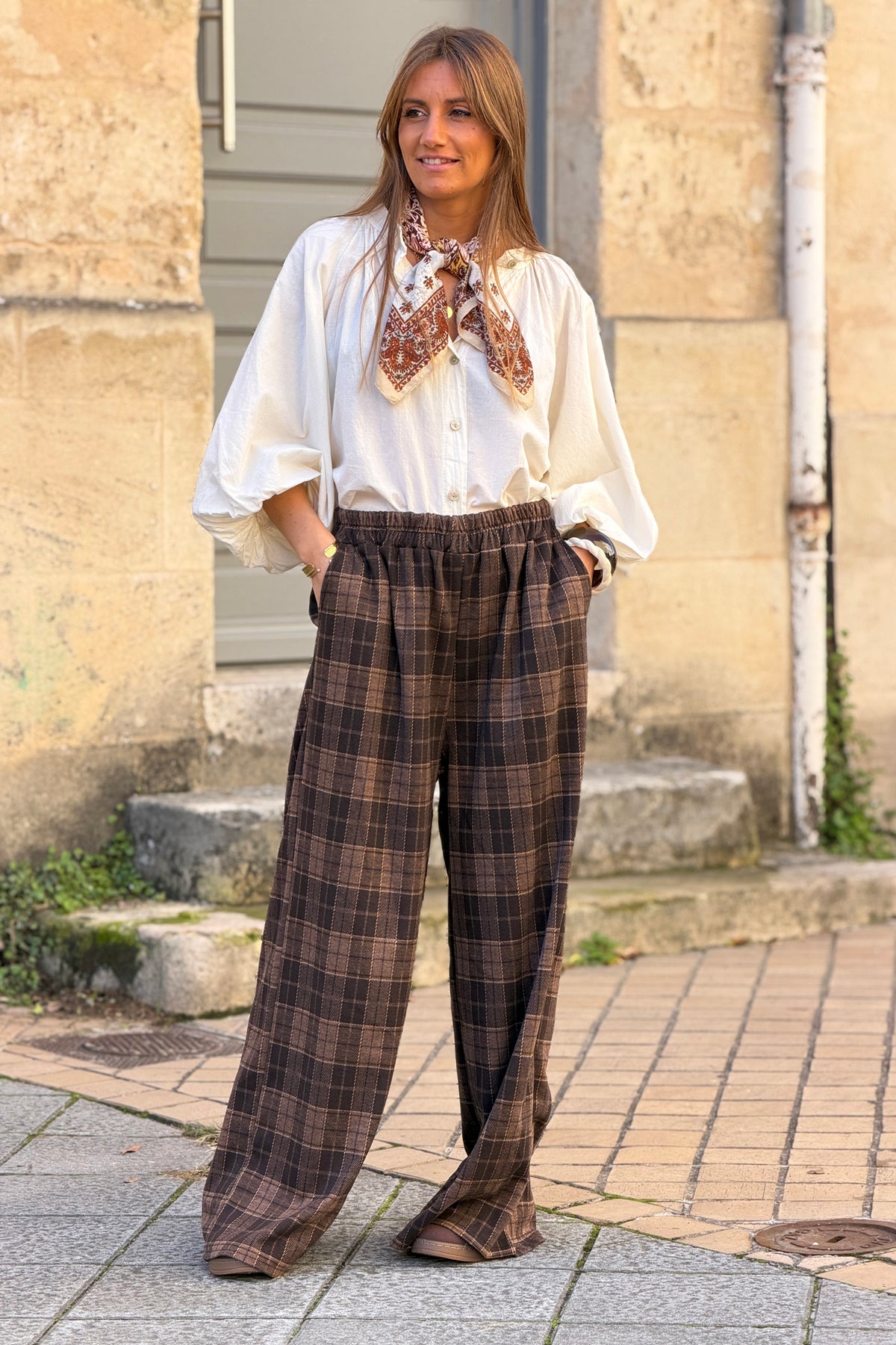 Cream Cotton Blouson Sleeve Blouse