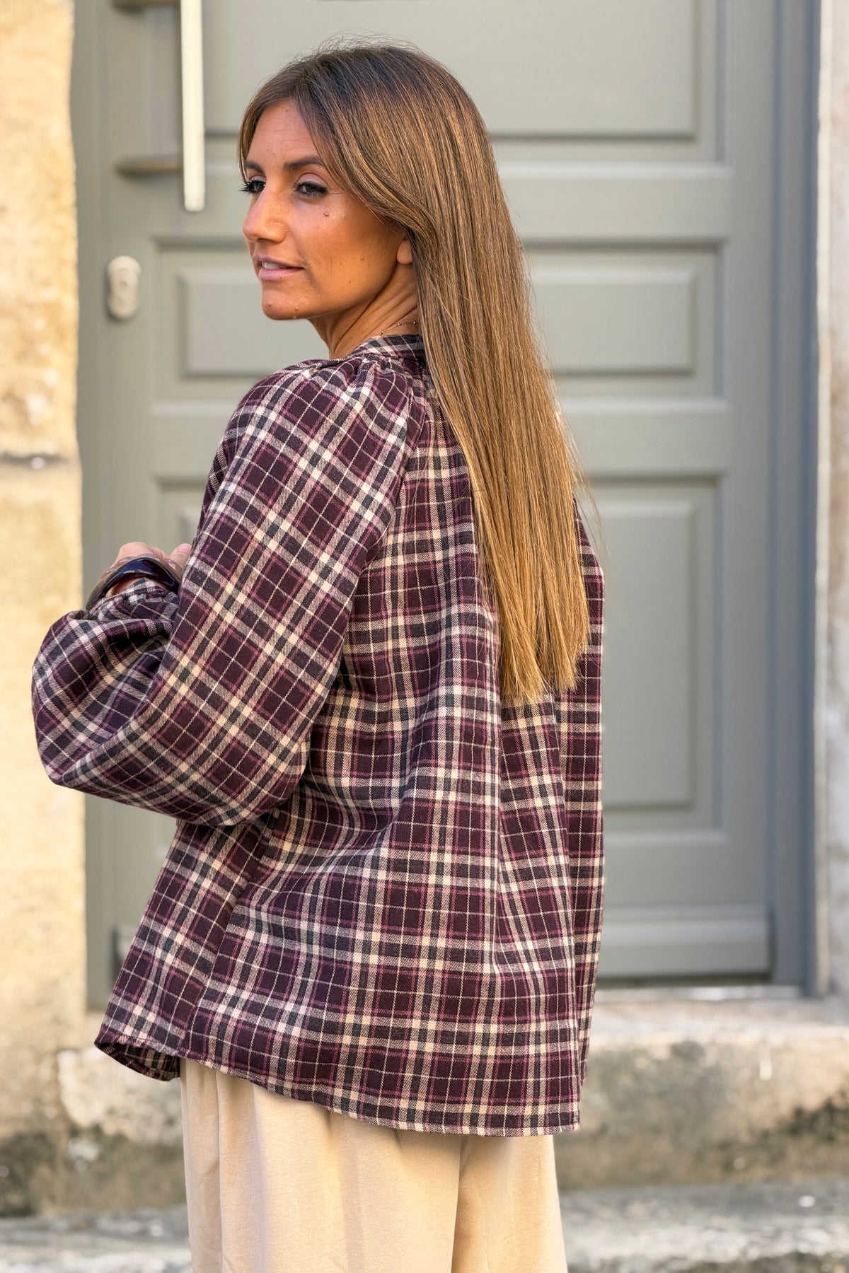 Aubergine Plaid Cotton Flannel Blouse