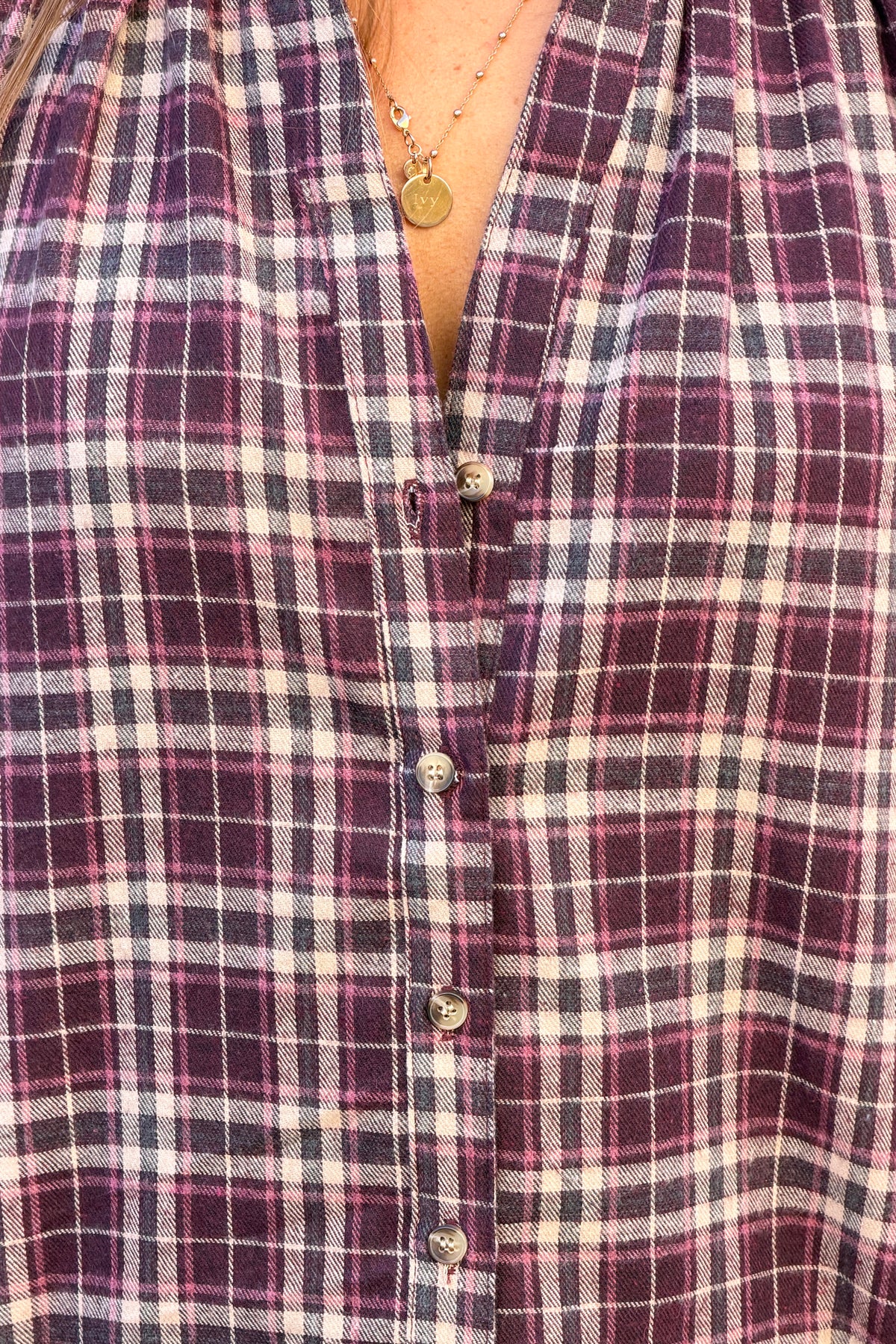 Aubergine Plaid Cotton Flannel Blouse