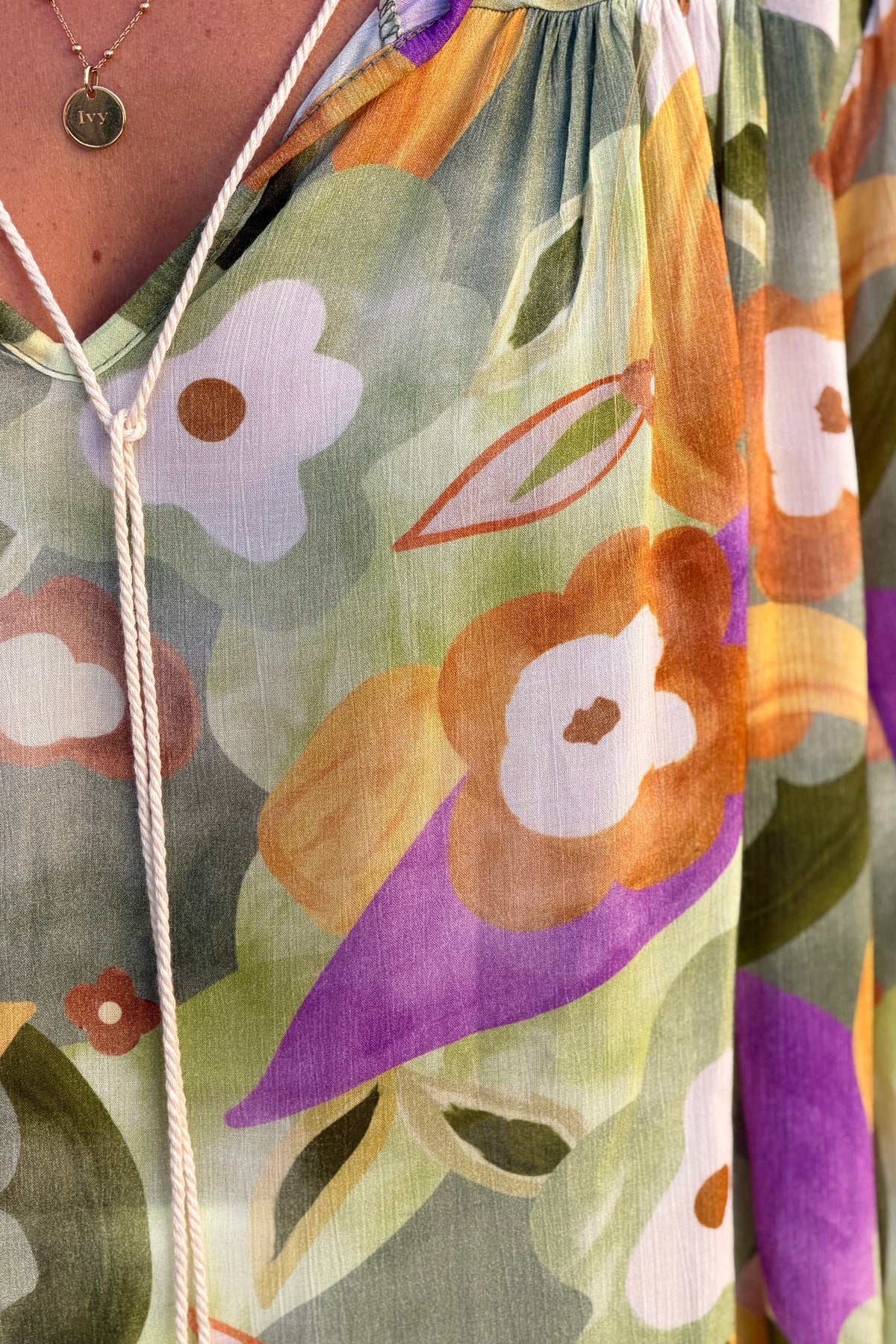 Olive Floral Art Blouson Top