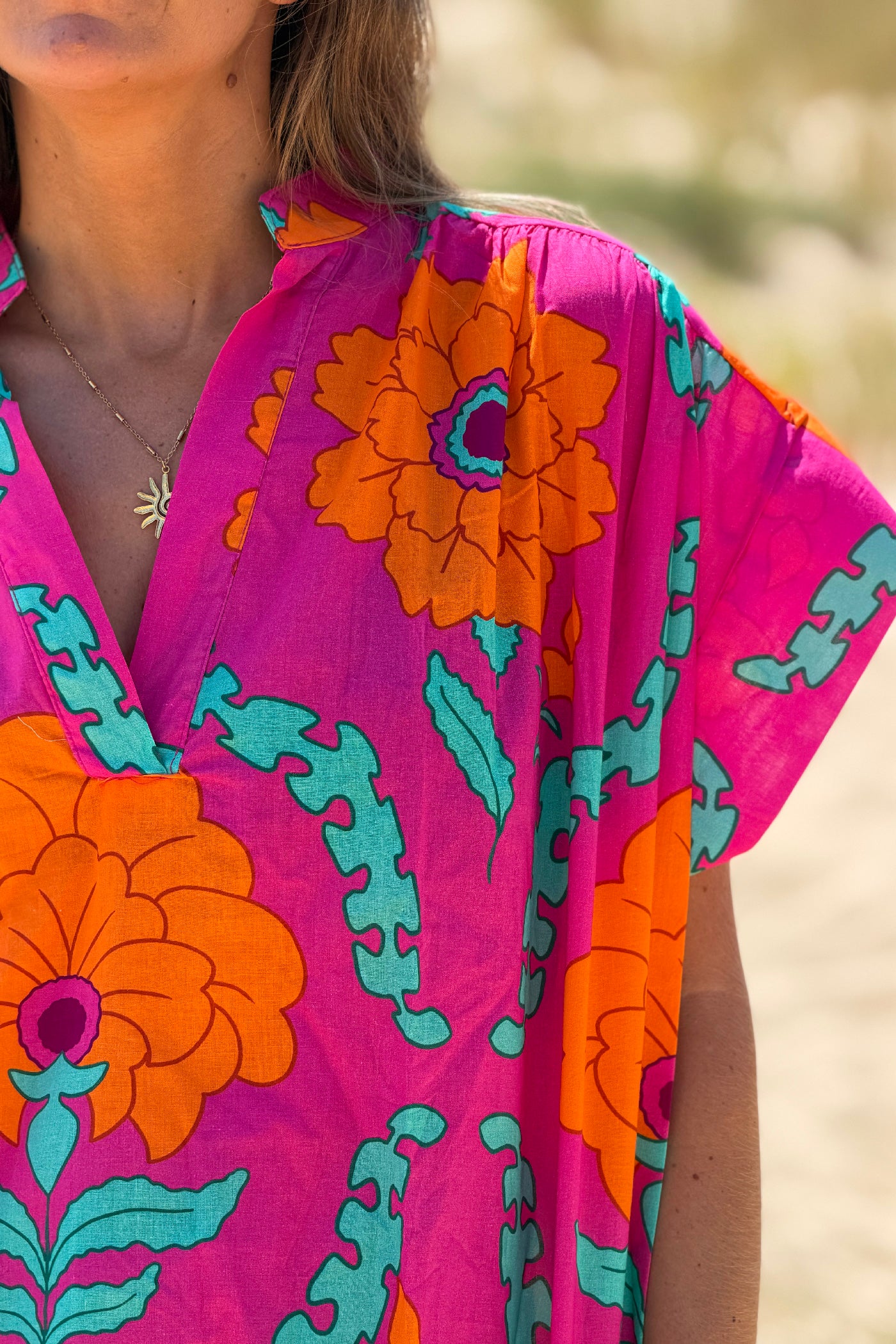 Hot Pink Tropical Floral Dolman Blouse