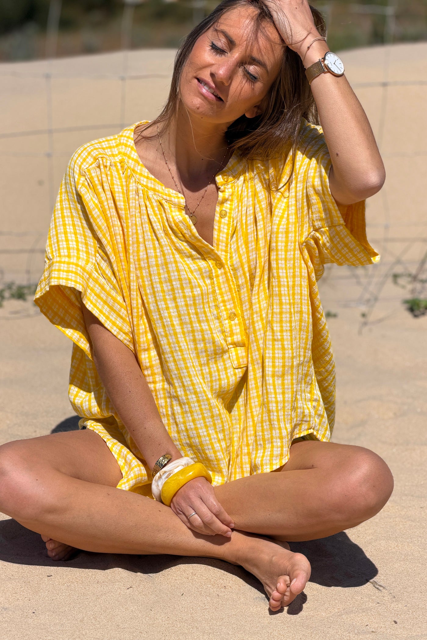 Yellow Gingham Flowy Tunic