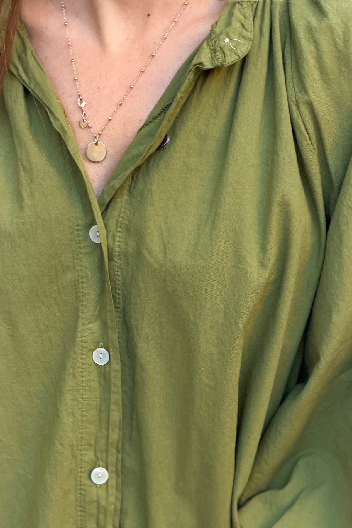 Moss Green Cotton Blouson Sleeve Blouse