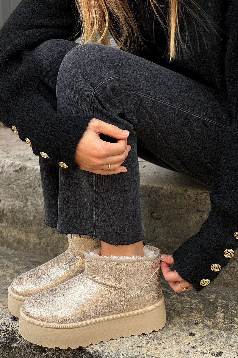 Antique Gold Chunky Heel Moccasins