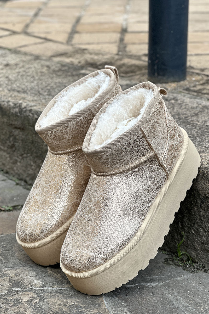 Antique Gold Chunky Heel Moccasins