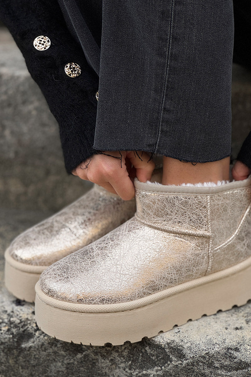 Antique Gold Chunky Heel Moccasins