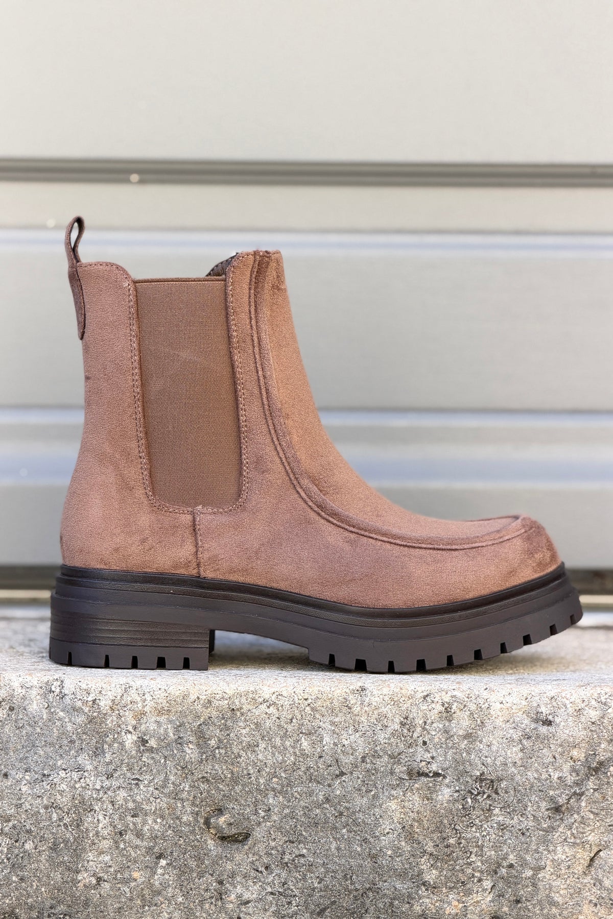 Taupe Suedette Stretch Lug Sole Boots