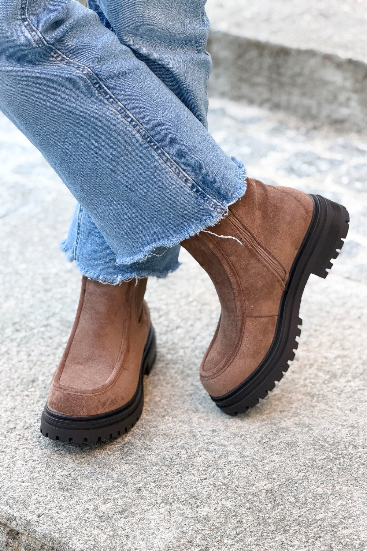 Taupe Suedette Stretch Lug Sole Boots