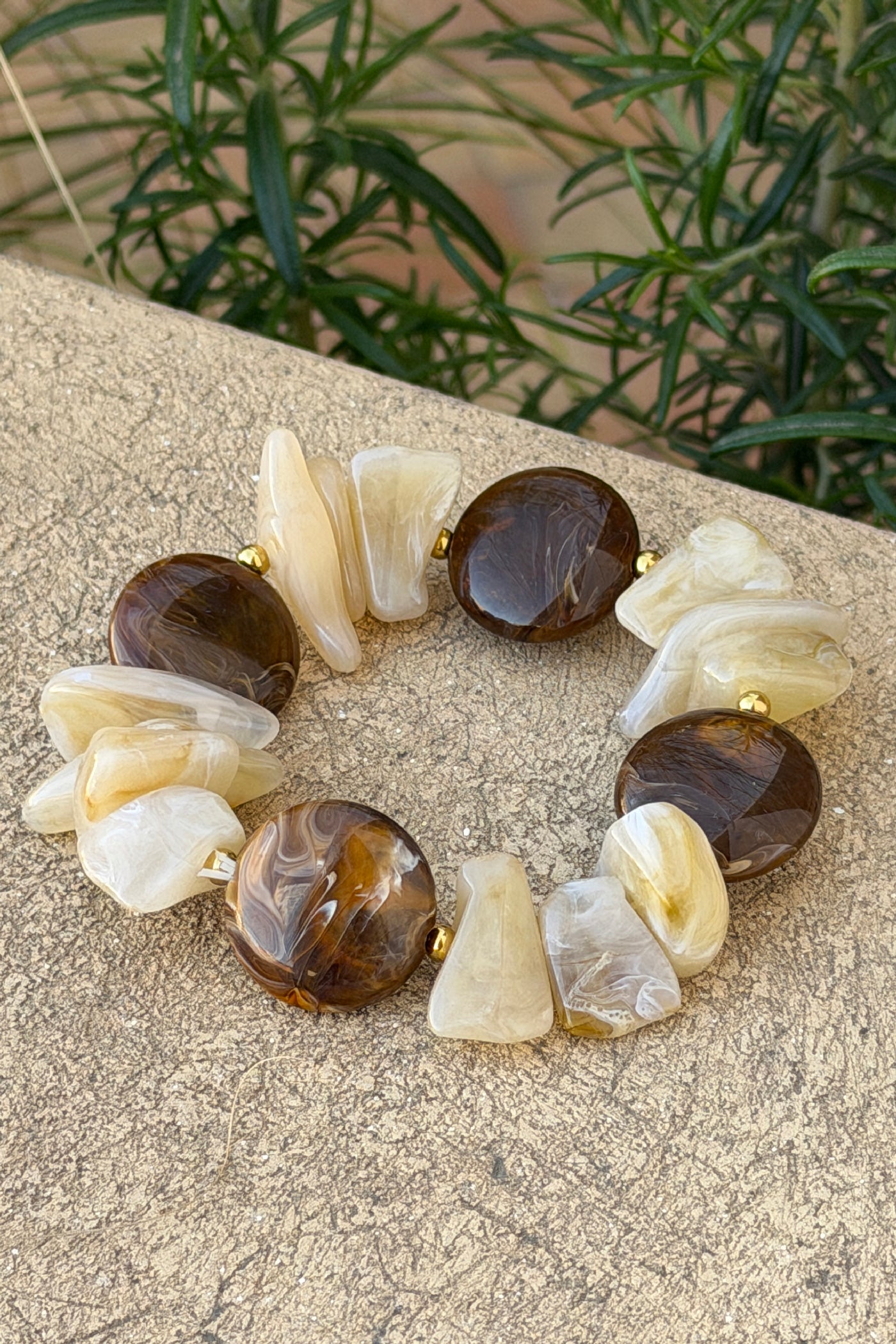 Brown Marbled Bead Statement Bracelet