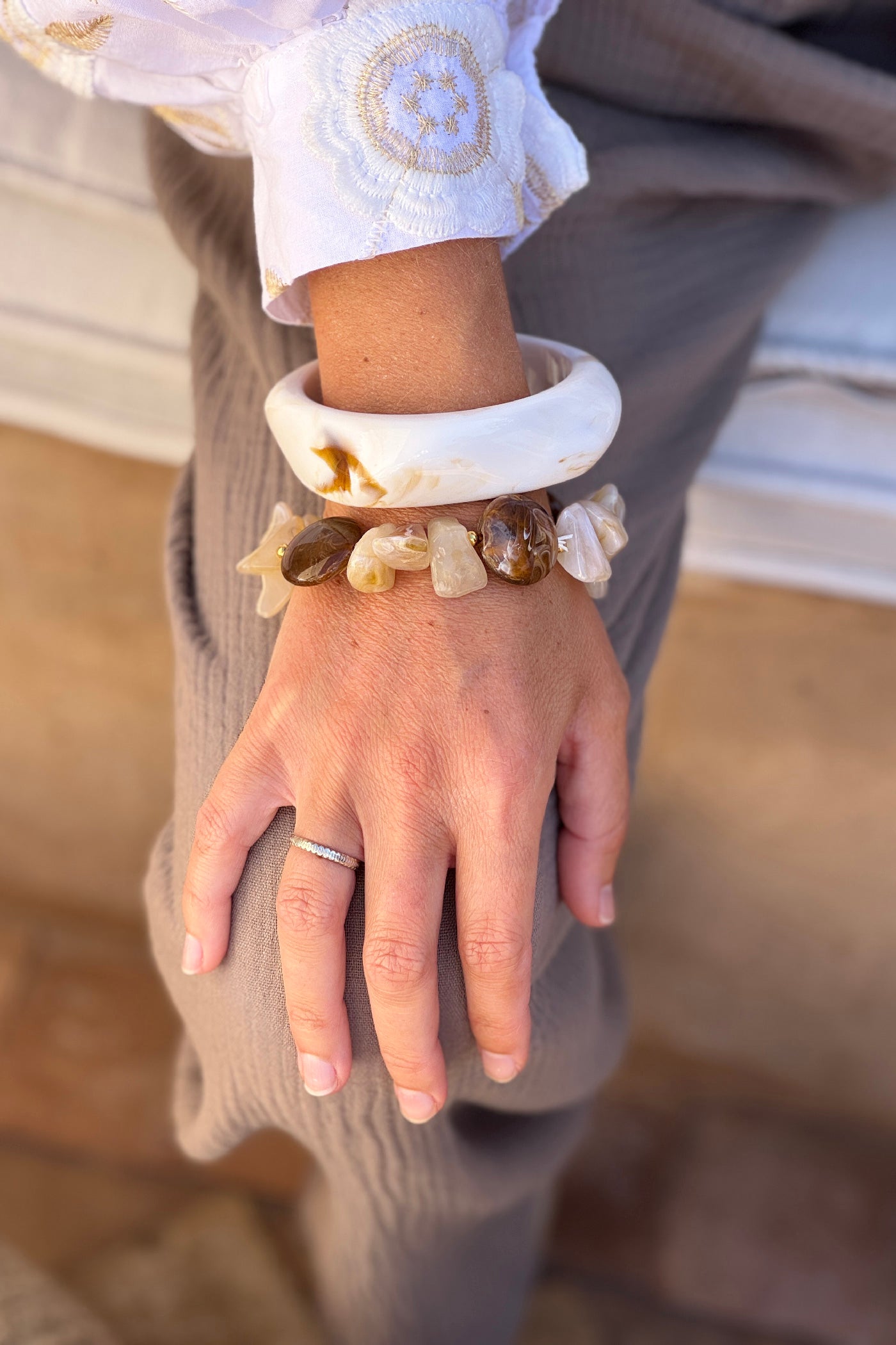 Brown Marbled Bead Statement Bracelet