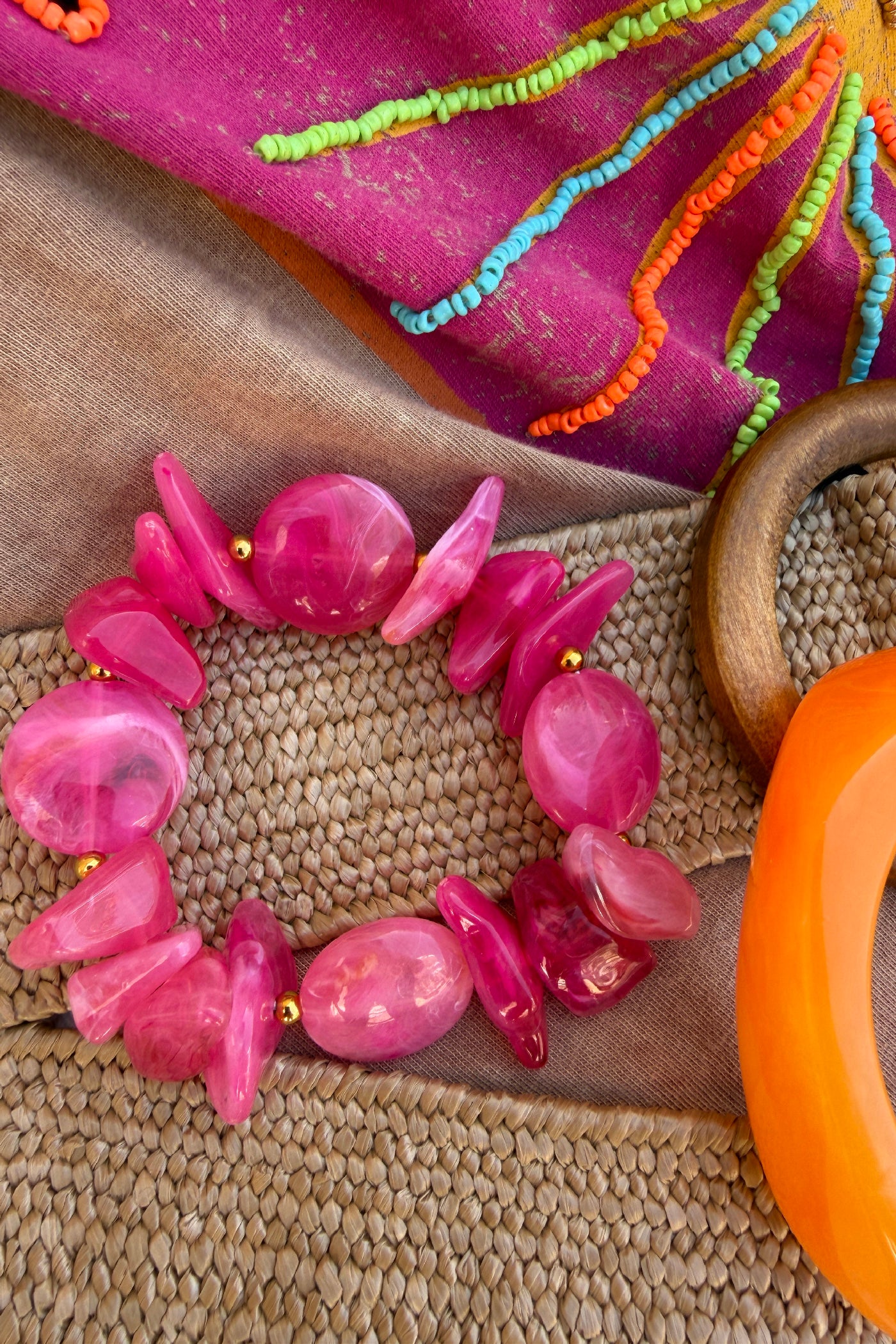 Hot Pink Quartz Bead Statement Bracelet