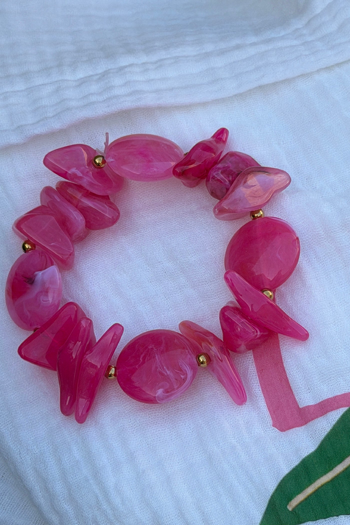 Hot Pink Quartz Bead Statement Bracelet