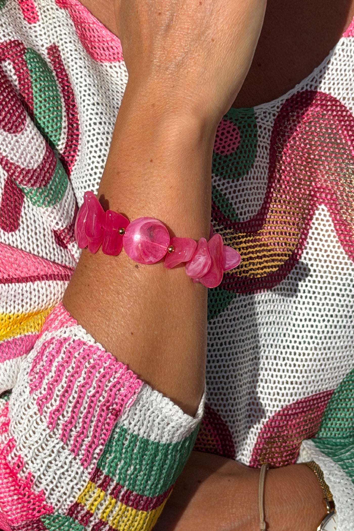 Hot Pink Quartz Bead Statement Bracelet