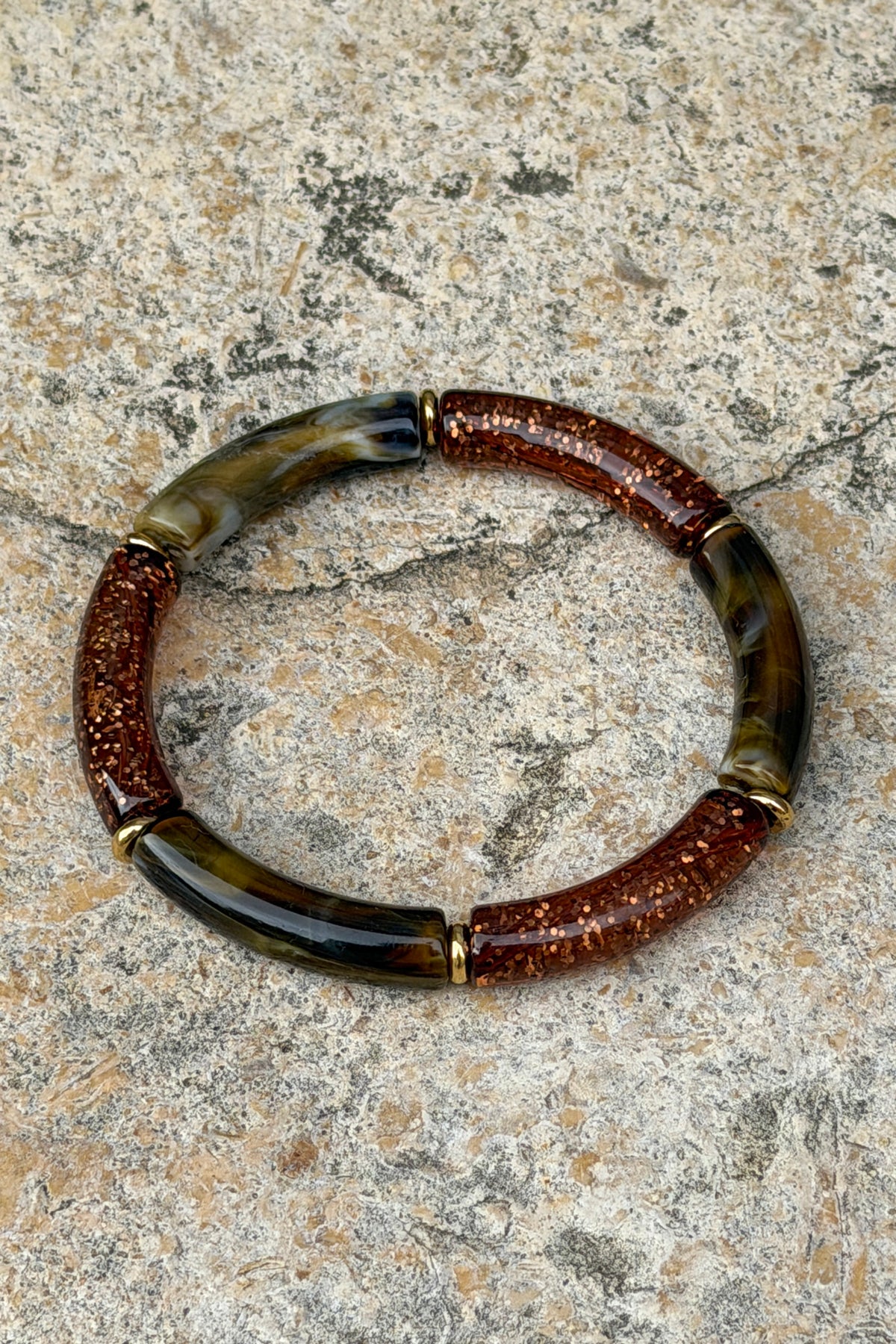 Brown Charcoal Marbled Tube Bead Bracelet