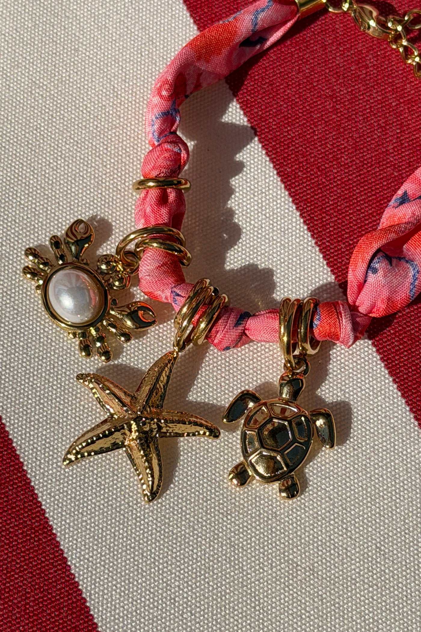 Pink Fabric Beach Charm Bracelet