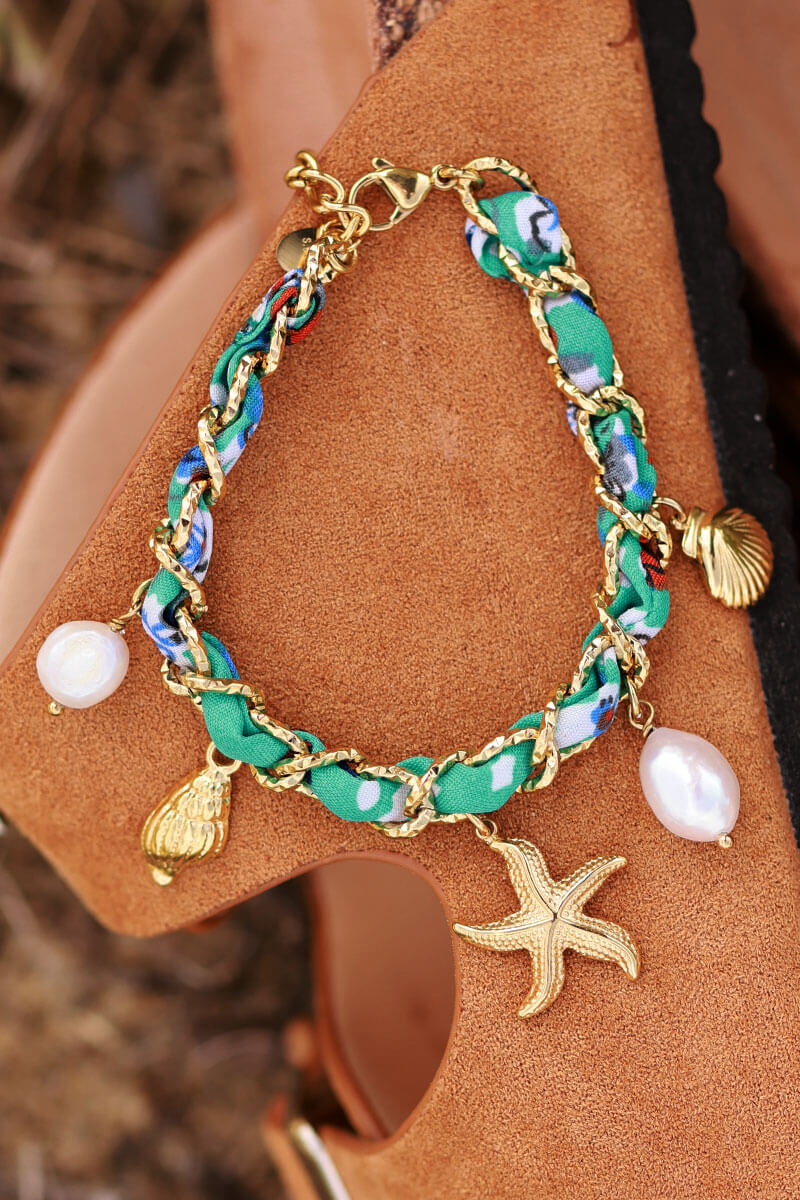 Turquoise Woven Seaside Charms Bracelet