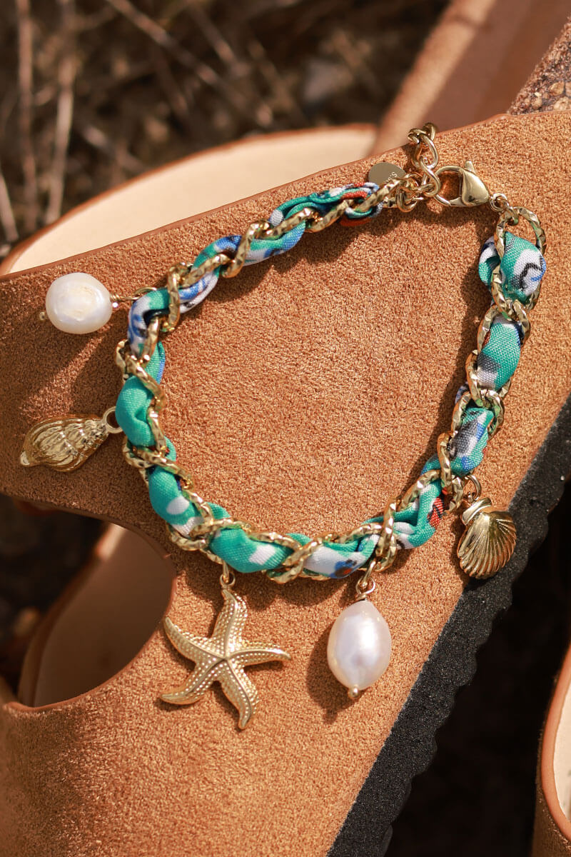 Turquoise Woven Seaside Charms Bracelet