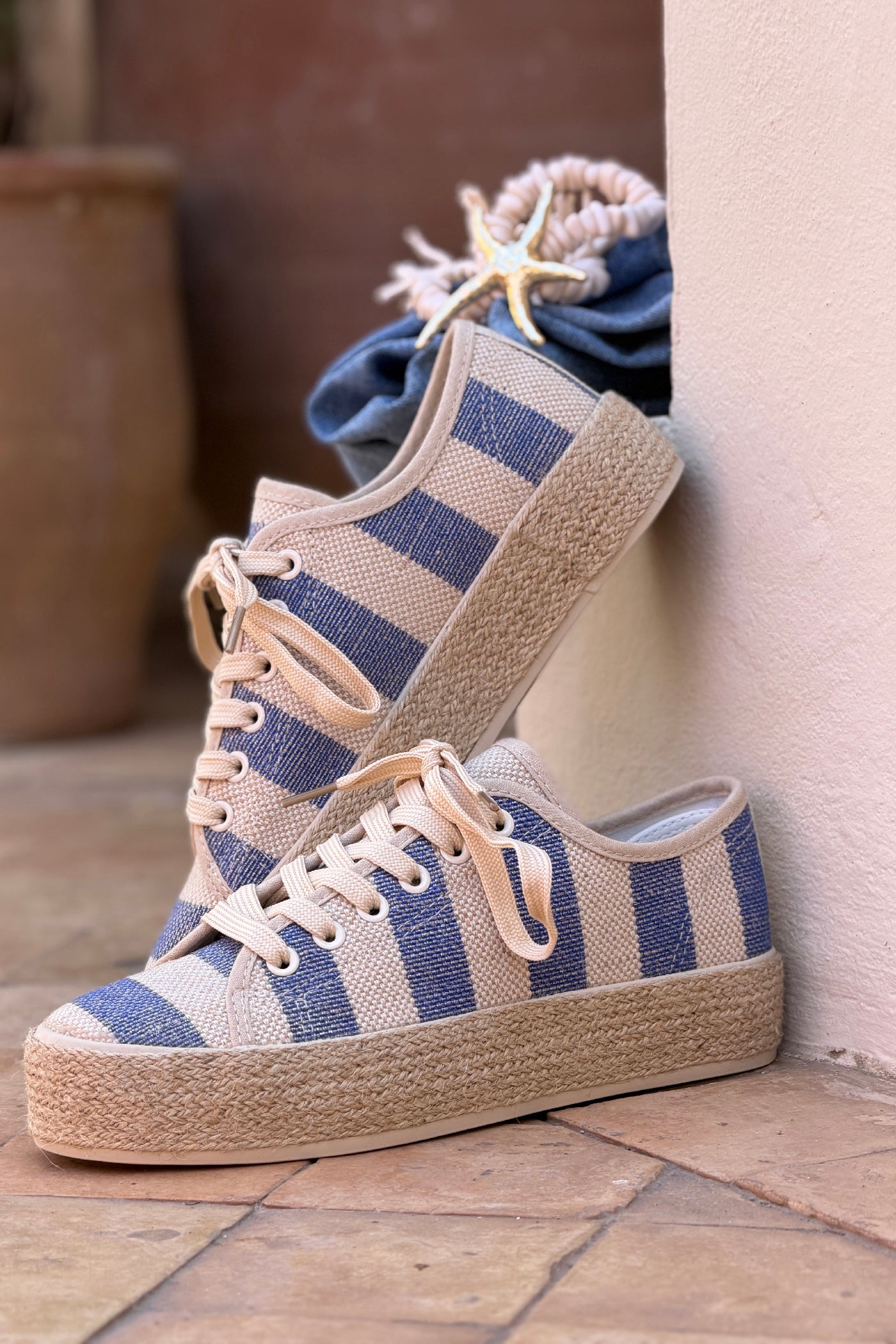 Blue Stripe Canvas Espadrille Sneakers
