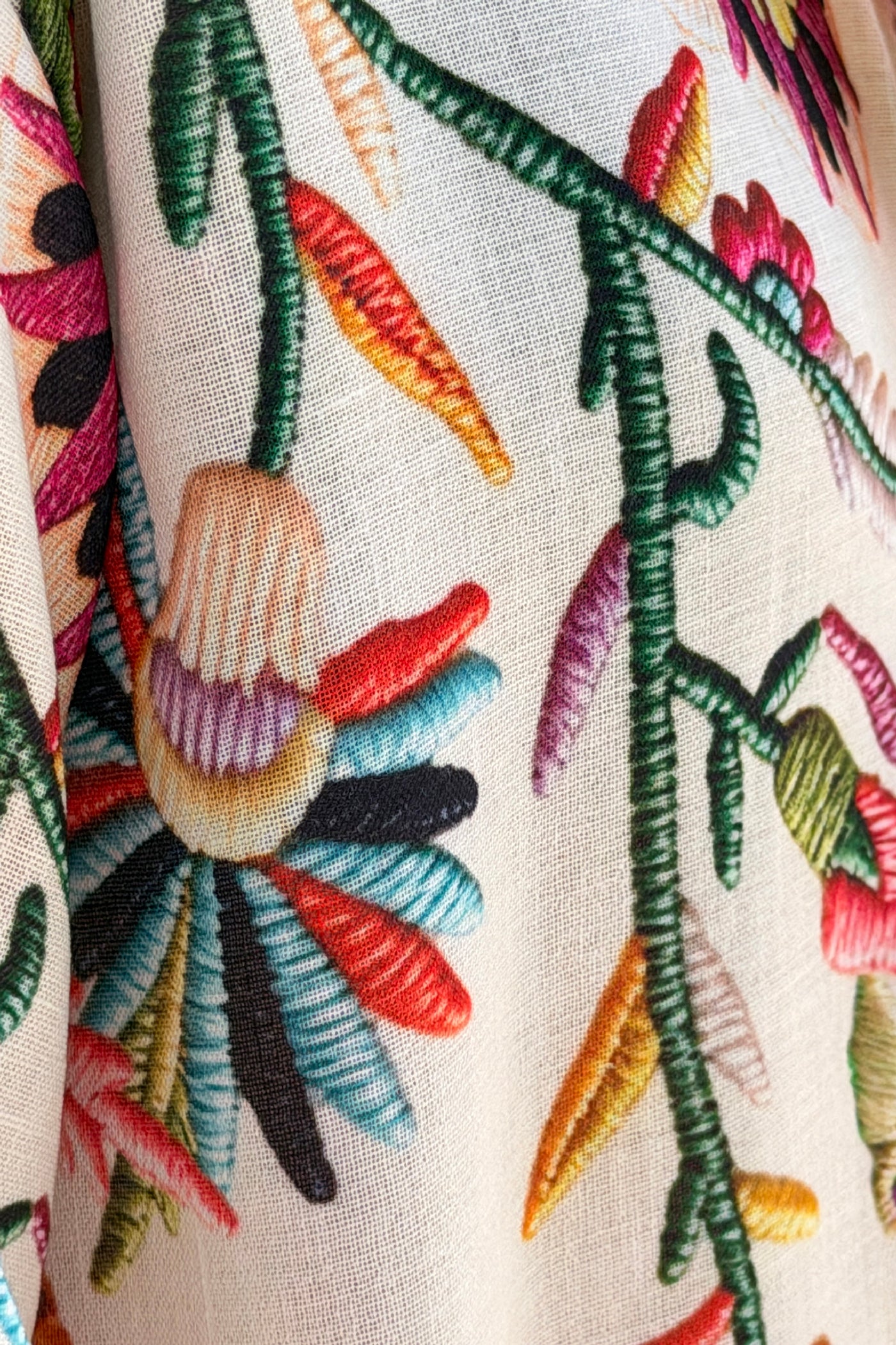 Beige Embroidered effect Folk Garden Button-Down Blouse
