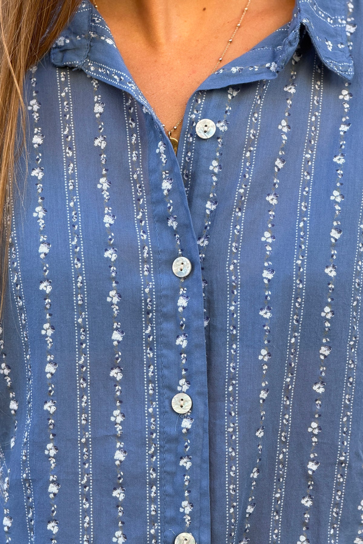 Blue Jean Shabby Chic Floral Stripe Button-Down Shirt