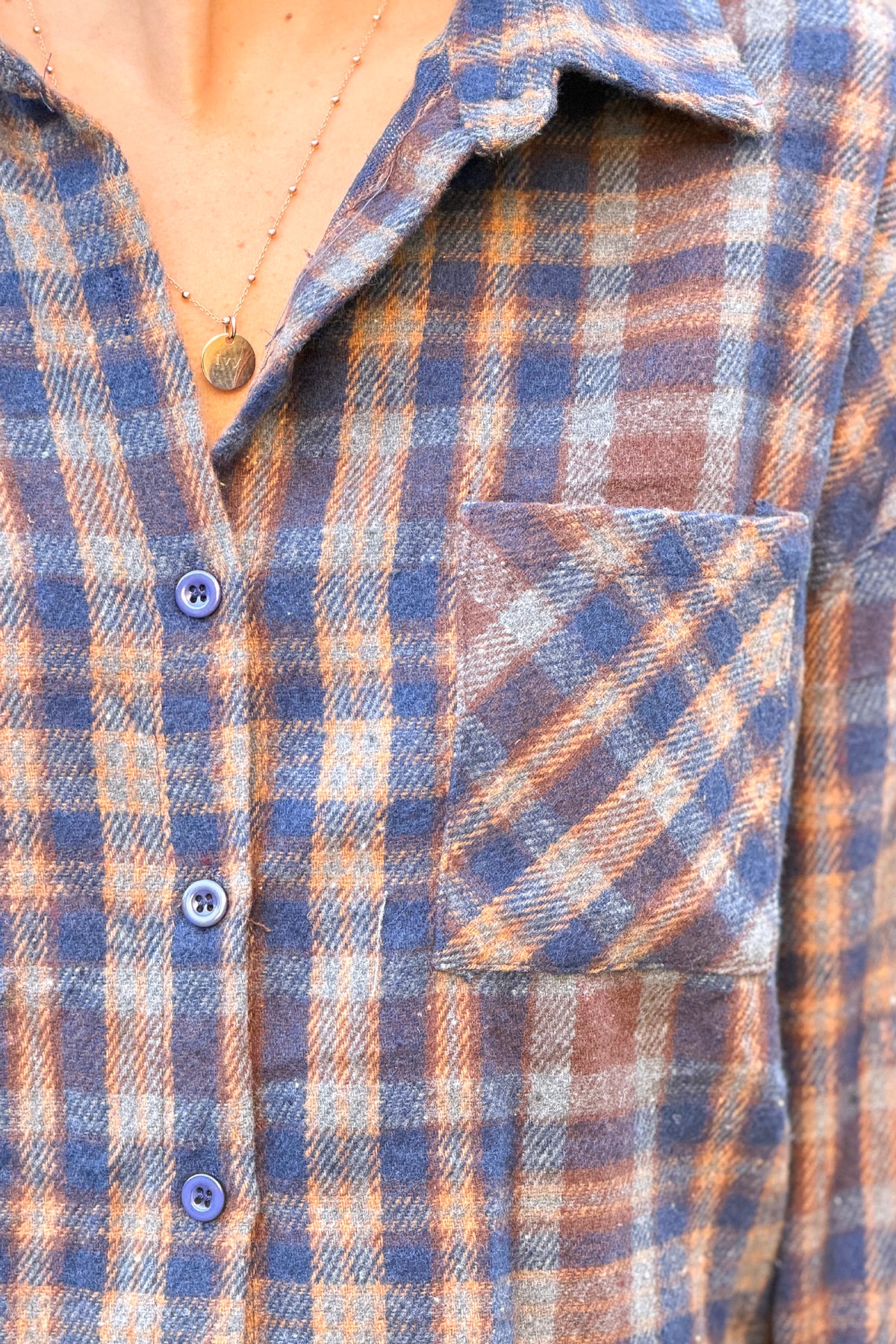 Navy Plaid Boyfriend Button-Down