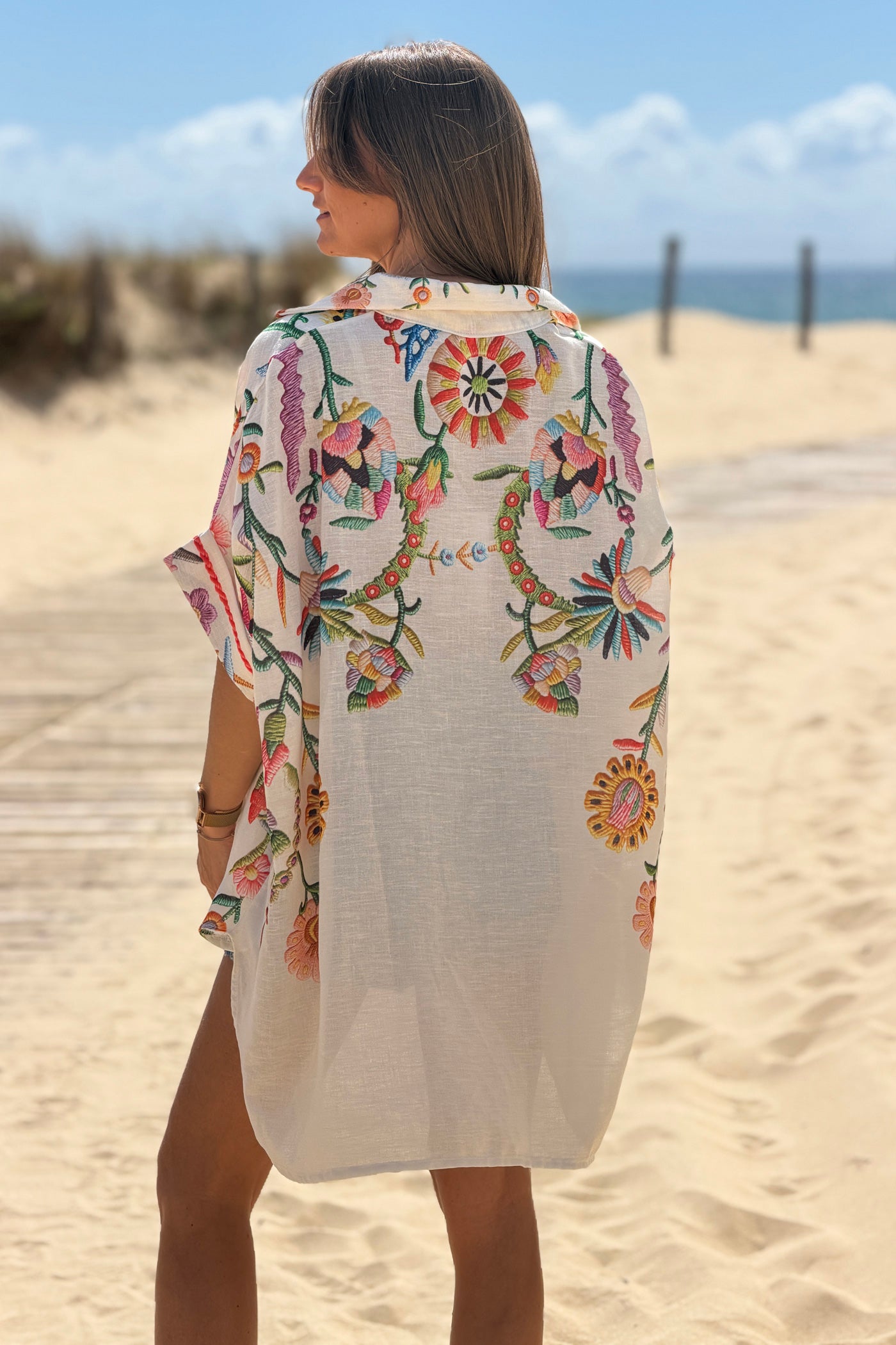 Beige Embroidered effect Folk Garden Button-Down Blouse