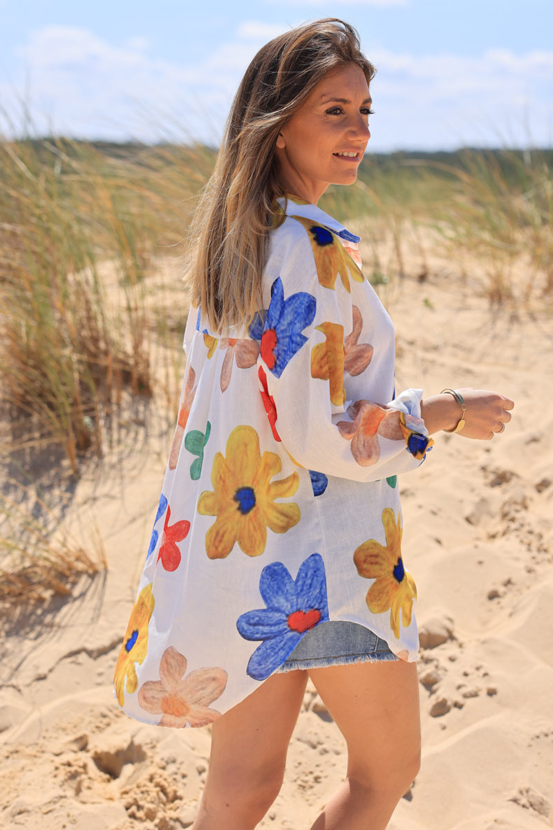 Multicoloured floral lightweight cotton blend shirt