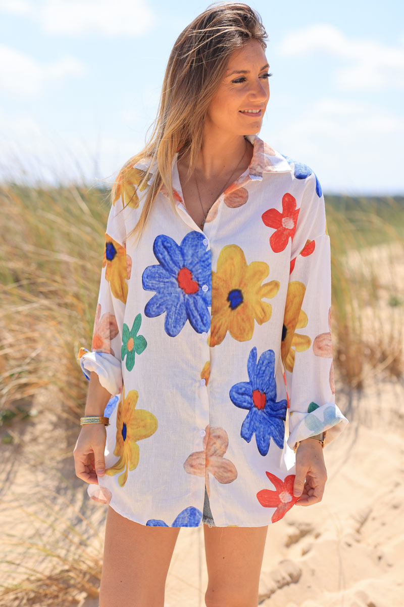 Multicoloured floral lightweight cotton blend shirt