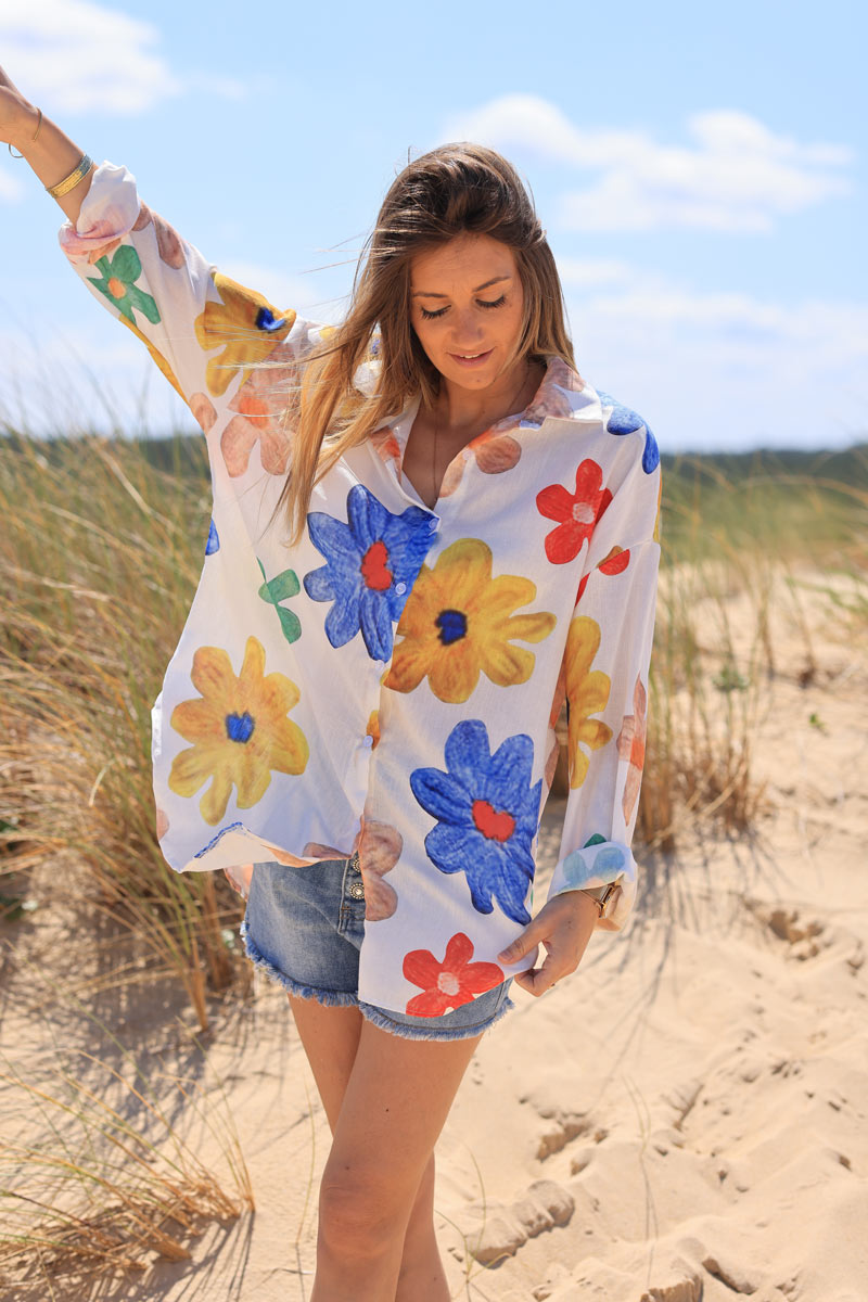 Multicoloured floral lightweight cotton blend shirt