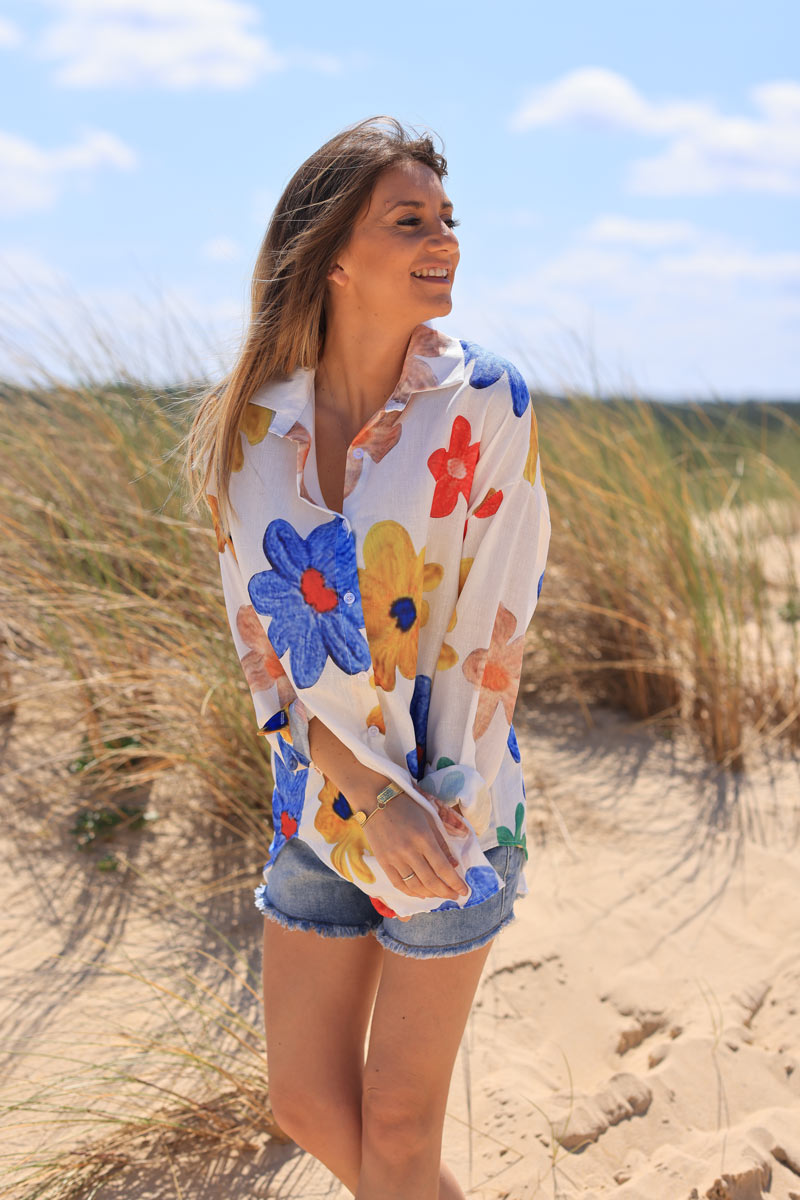Multicoloured floral lightweight cotton blend shirt