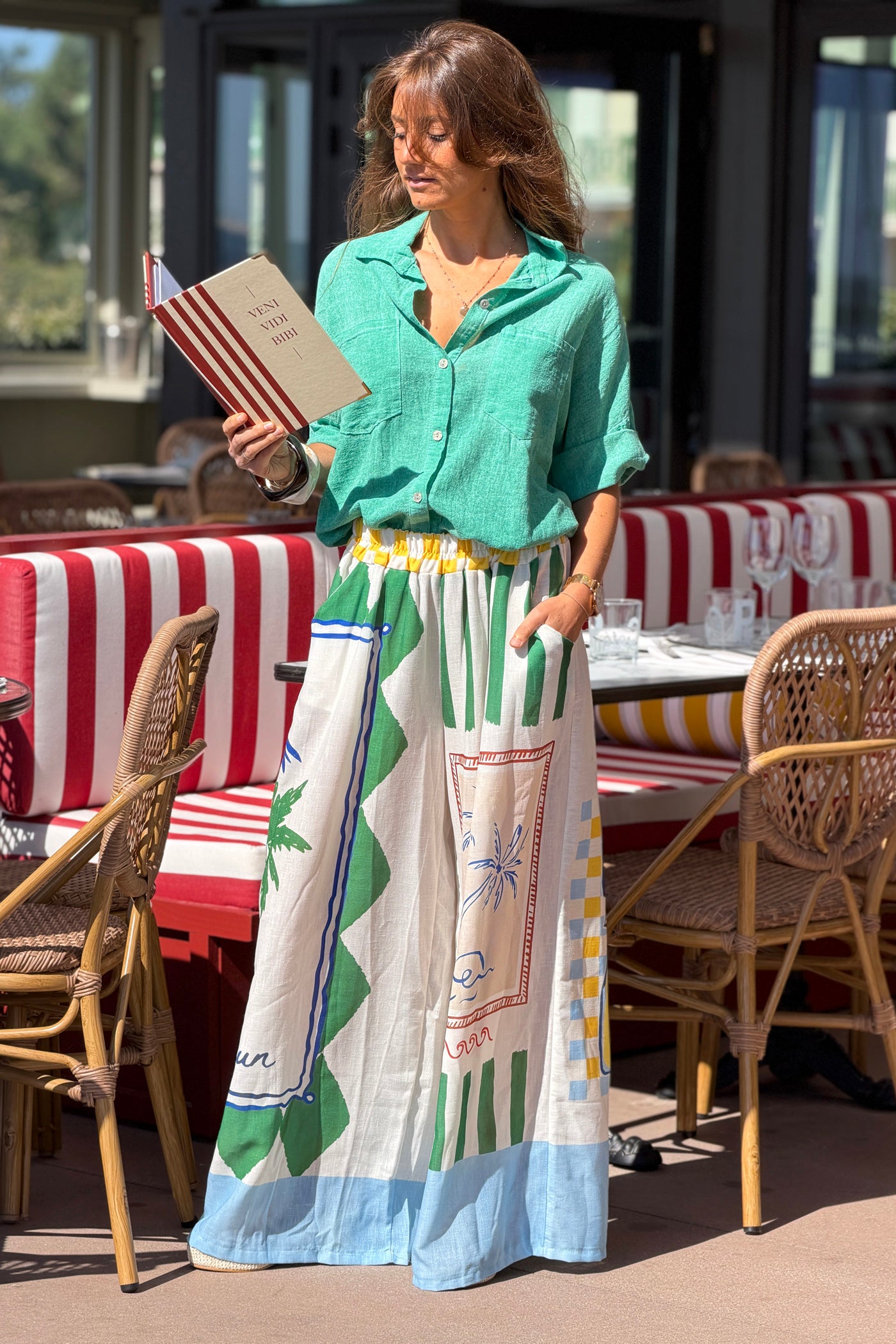 Green Soft Cotton Blouse with 3/4 sleeves and large Pockets