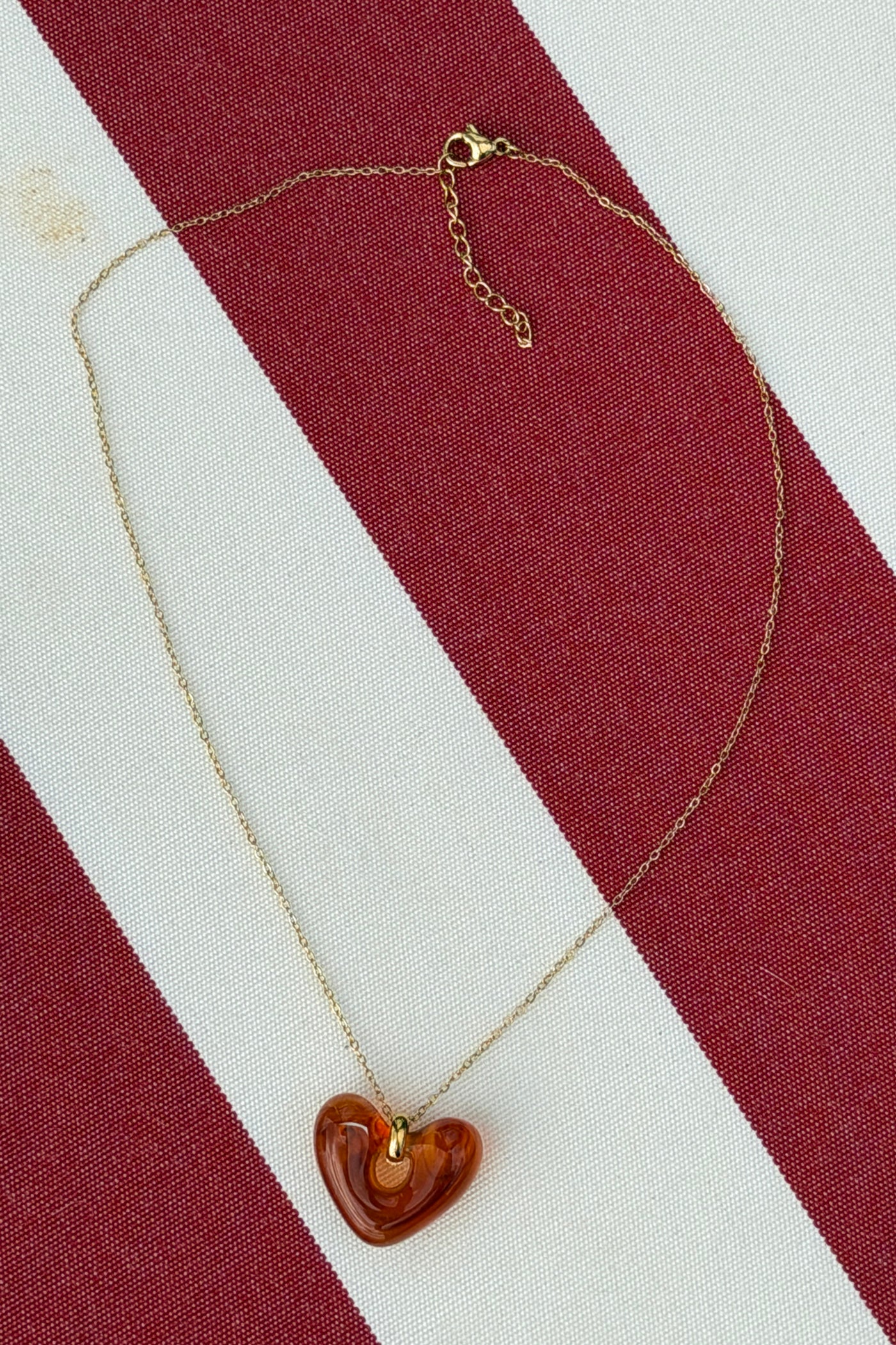 Brown Amber Sea Glass Heart Pendant Necklace