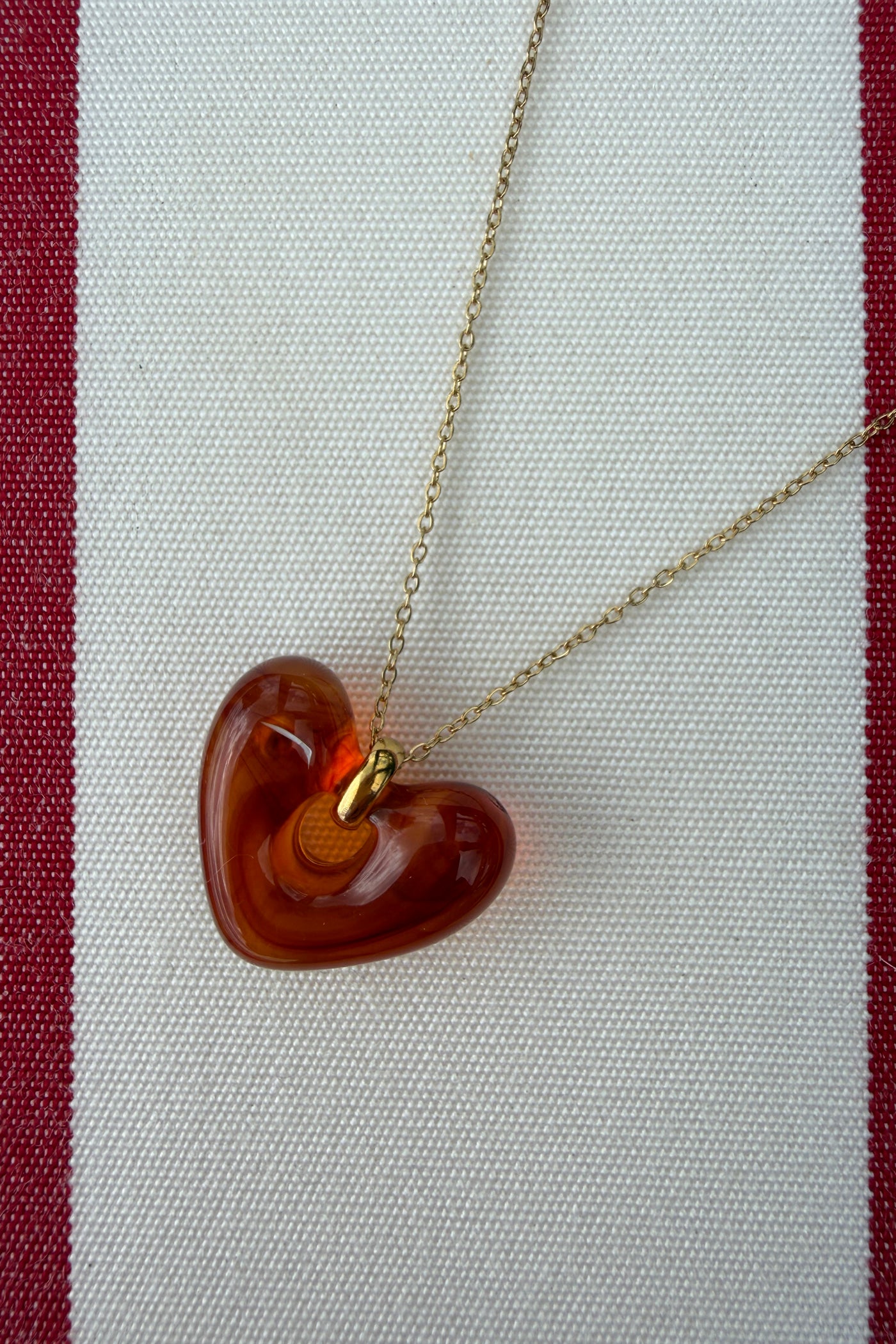 Brown Amber Sea Glass Heart Pendant Necklace