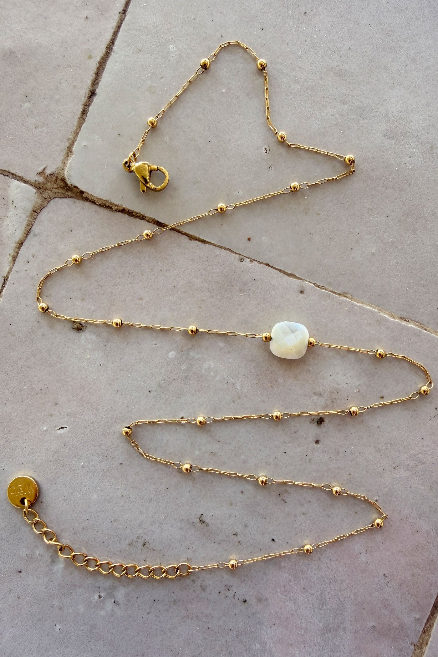 White Faceted Bead Goldtone Necklace