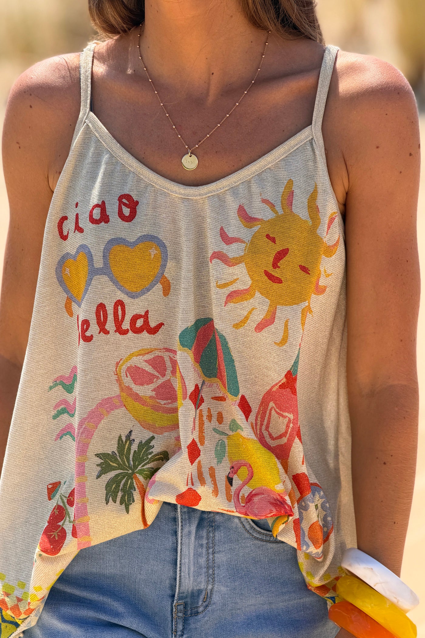 Beige Fancy Flamingo Tank Top