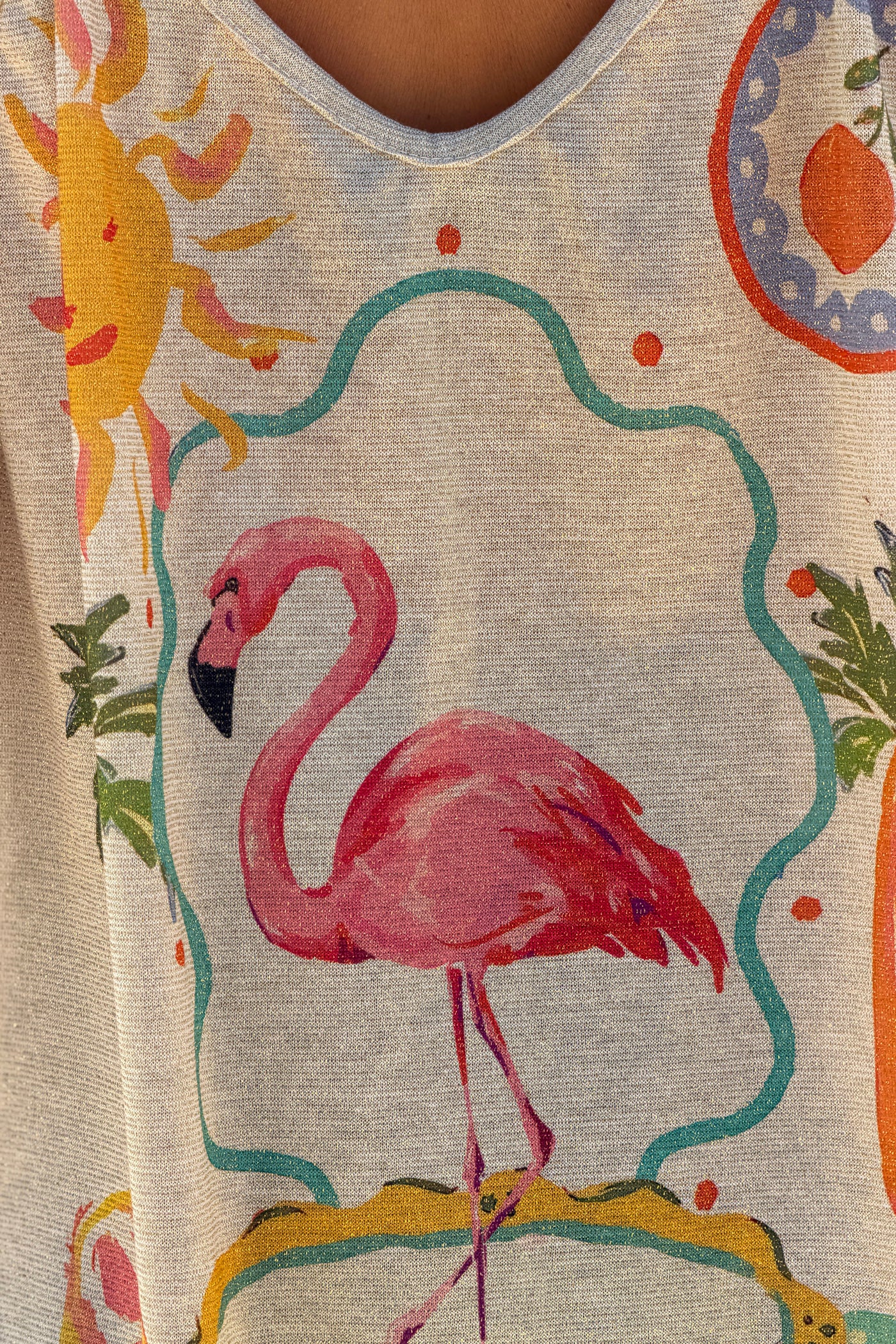 Beige Fancy Flamingo Tank Top