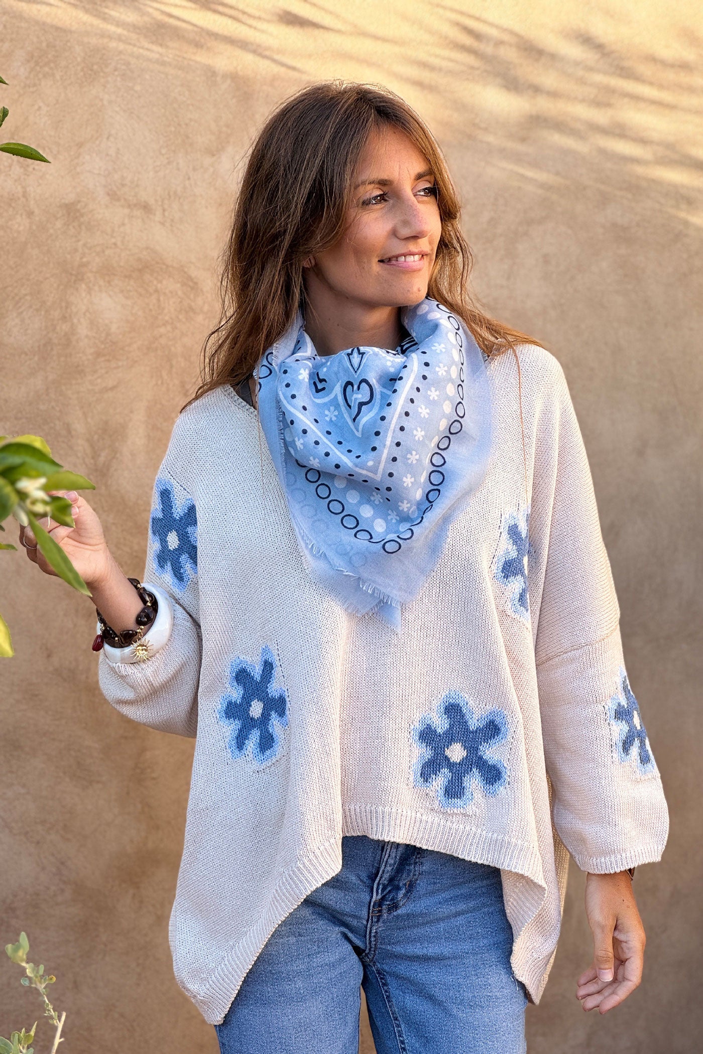 Écharpe foulard bleu ciel imprimé Bandana tout doux