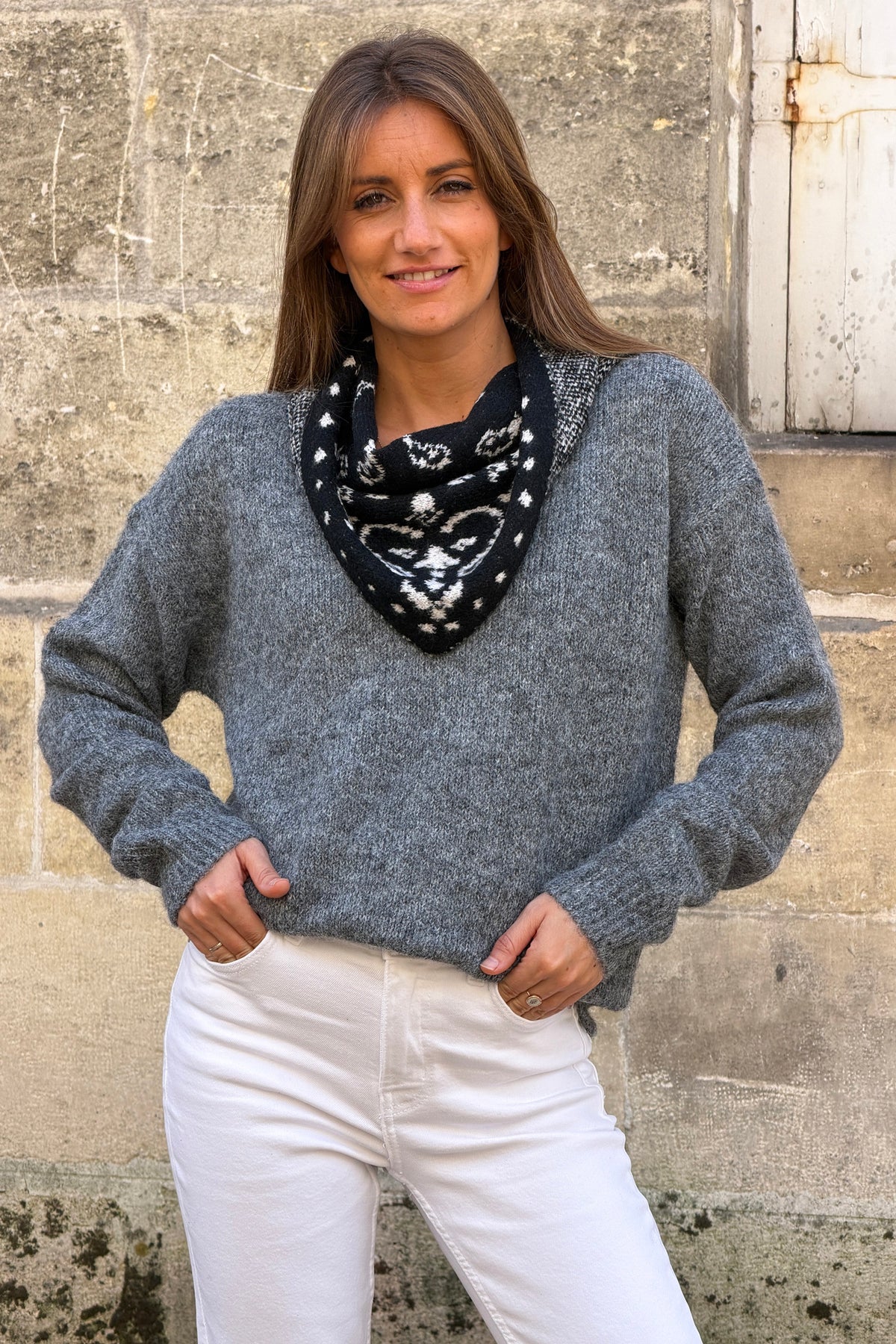 Echarpe foulard en maille noir motif bandana