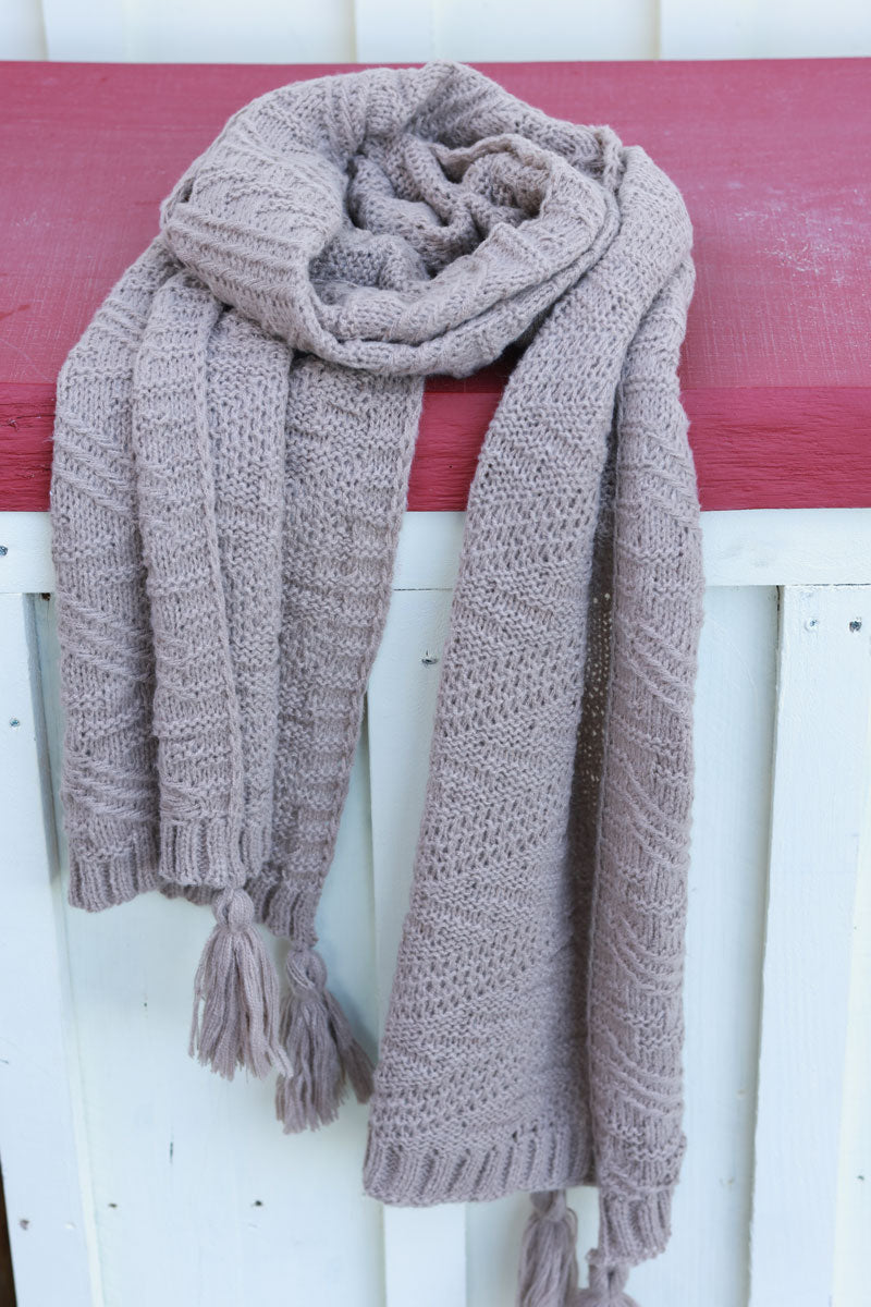 Taupe Cable Knit Sweater Scarf