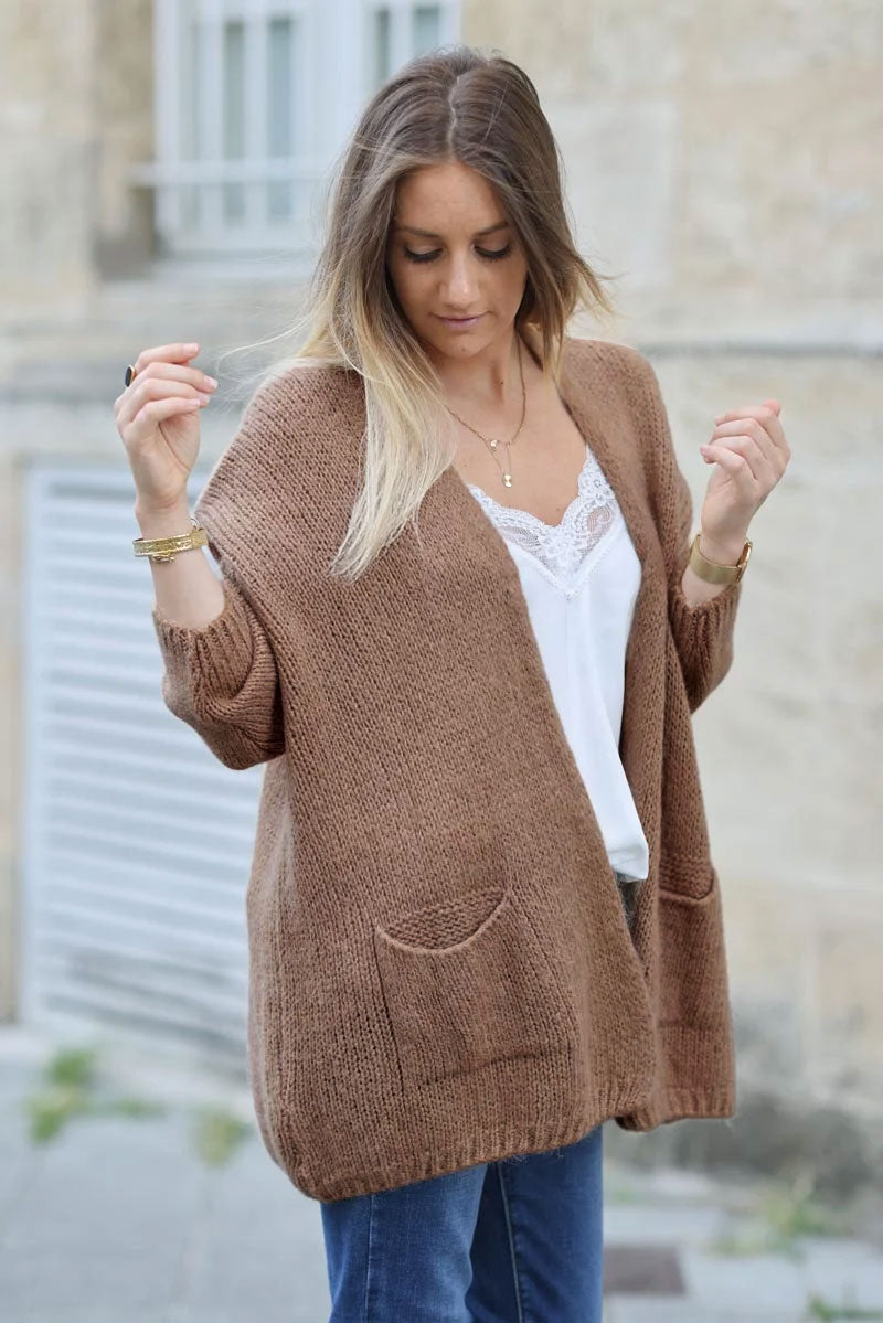 Gilet camel col enveloppant avec poches