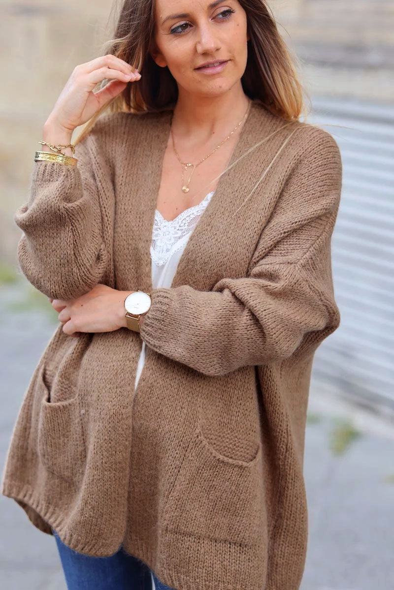 Gilet camel col enveloppant avec poches