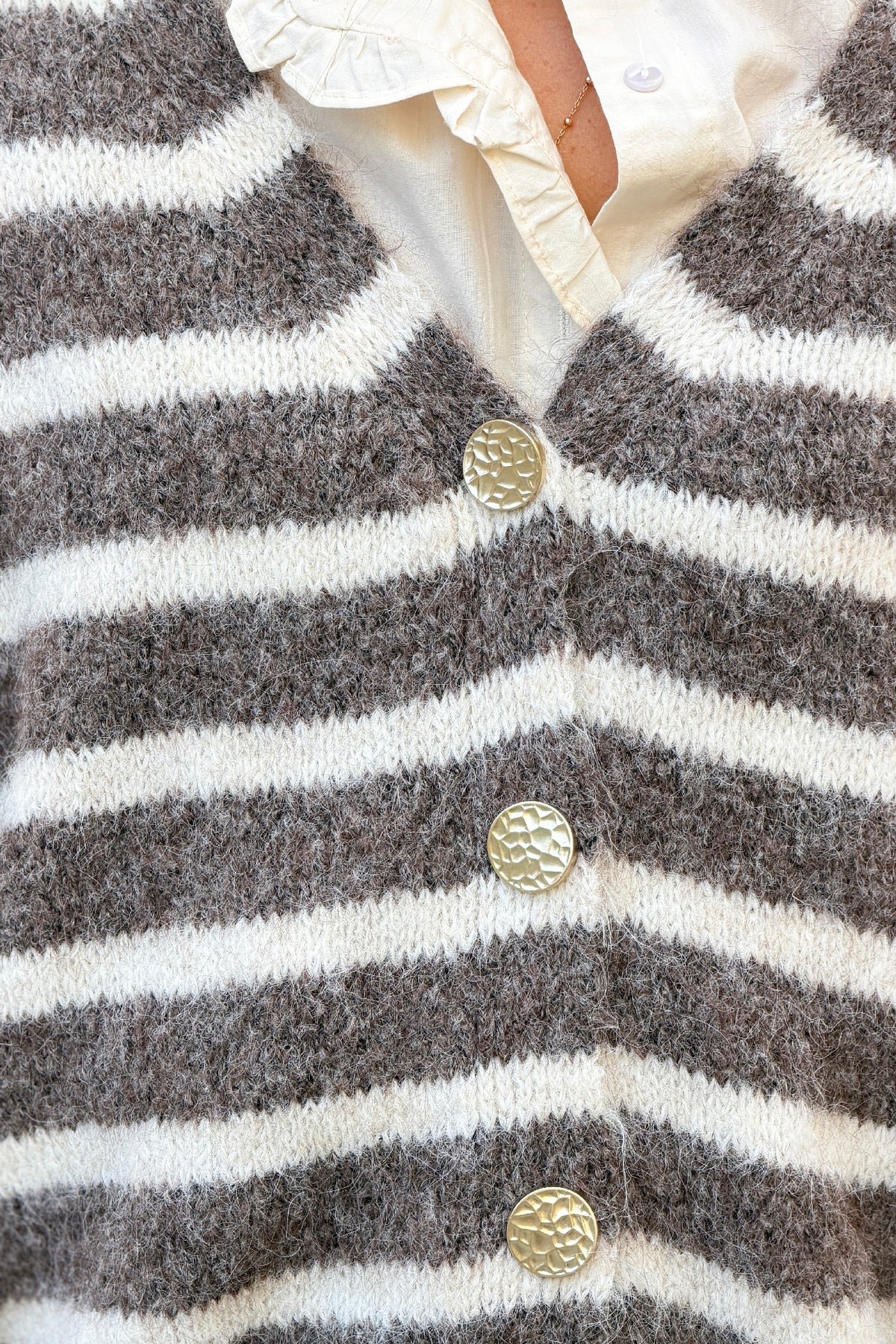 Mocha Brown Stripe Wool Blend Knit Cardigan