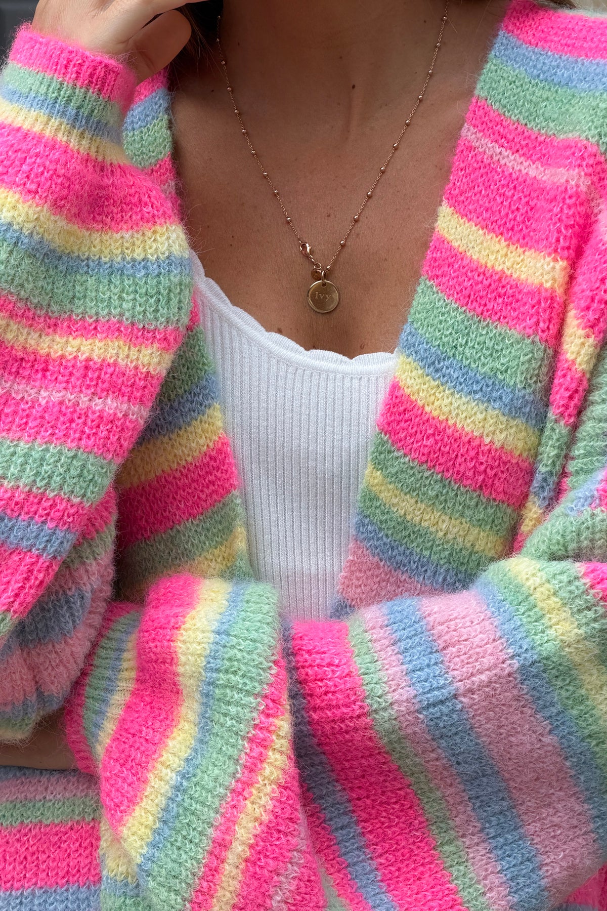 Pink Neon Stripe Knit Cardigan