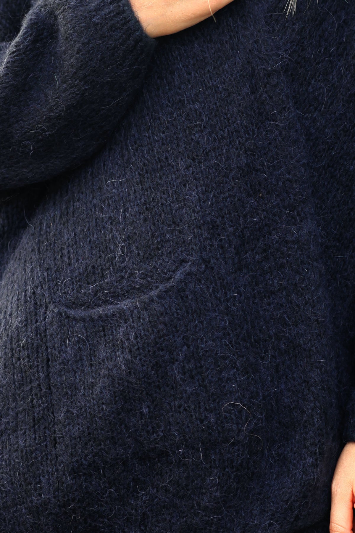 Navy blue cardigan with wrap around collar