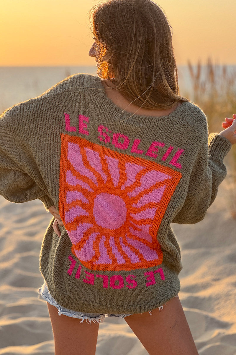 Olive Knit “Le Soleil” Cardigan Sweater