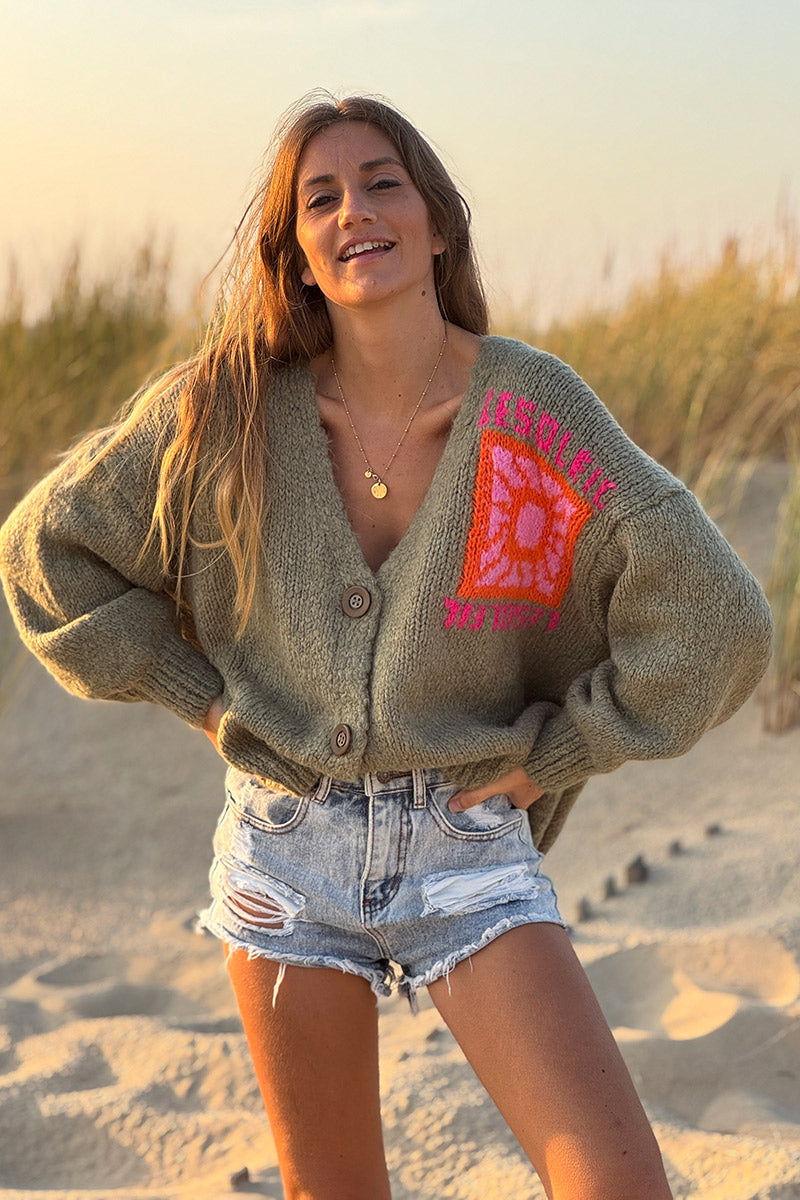 Olive Knit “Le Soleil” Cardigan Sweater